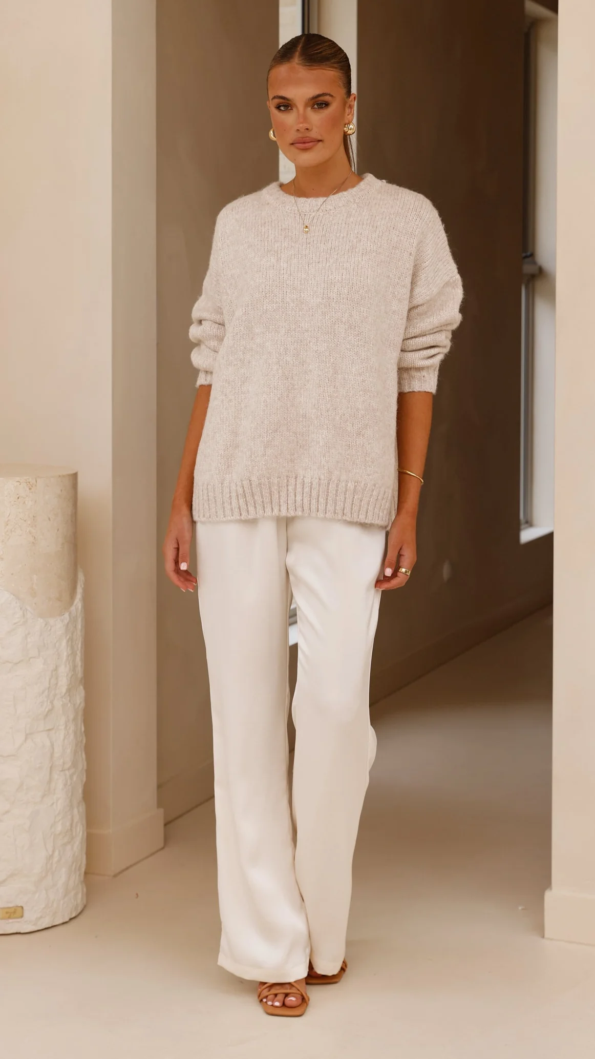 Mila Knit Jumper - Oatmeal - Image 9
