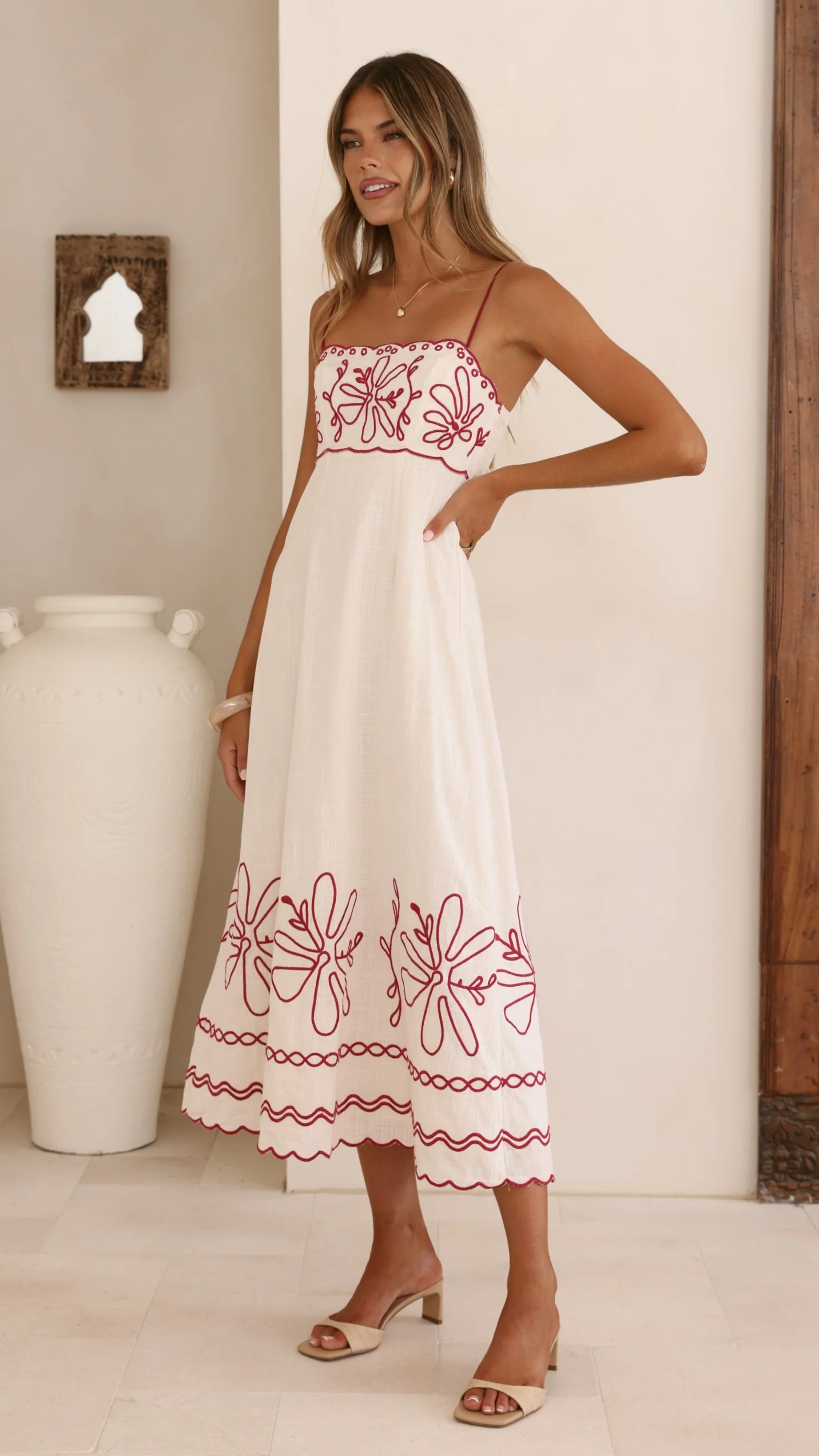 Mira Maxi Dress - Cream/Red - Image 3