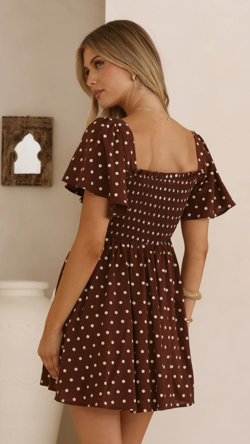 Molly Mini Dress - Chocolate/Nude Spot - Image 2