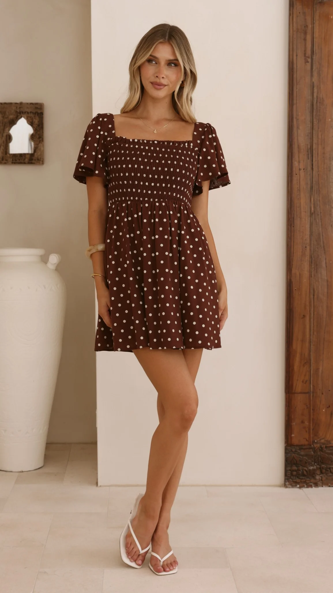 Molly Mini Dress - Chocolate/Nude Spot - Image 3