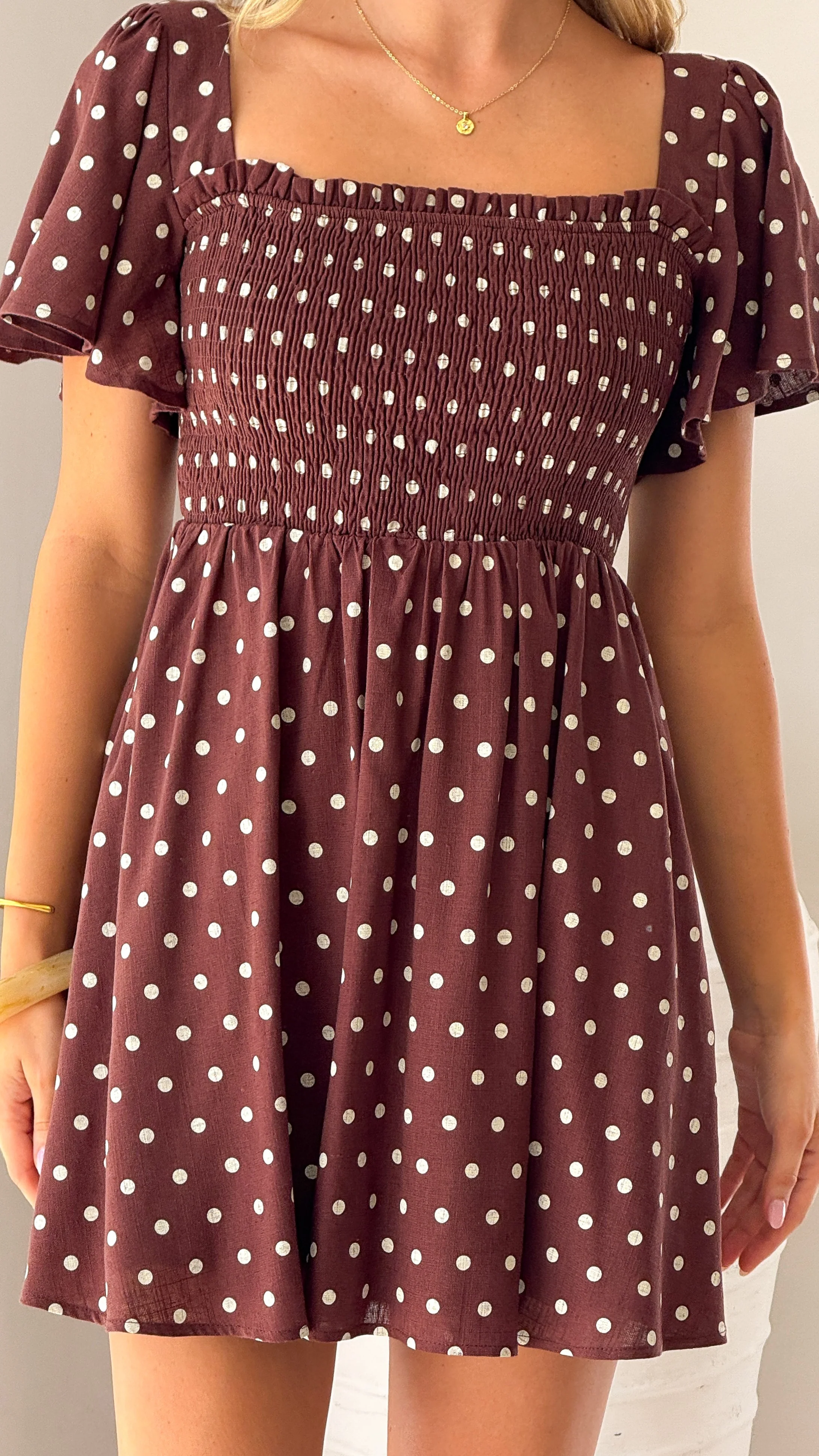 Molly Mini Dress - Chocolate/Nude Spot - Image 6