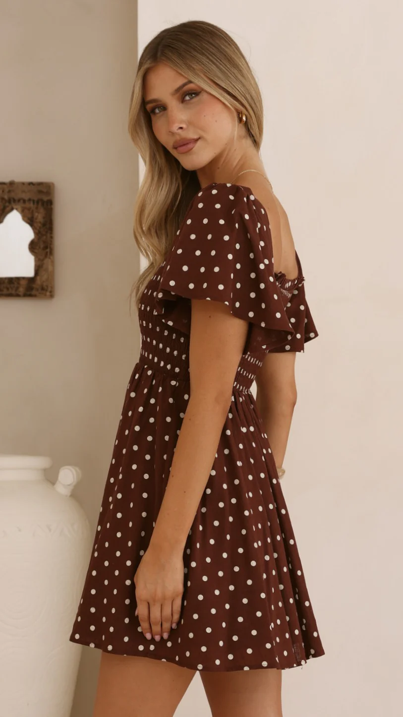 Molly Mini Dress - Chocolate/Nude Spot - Image 7