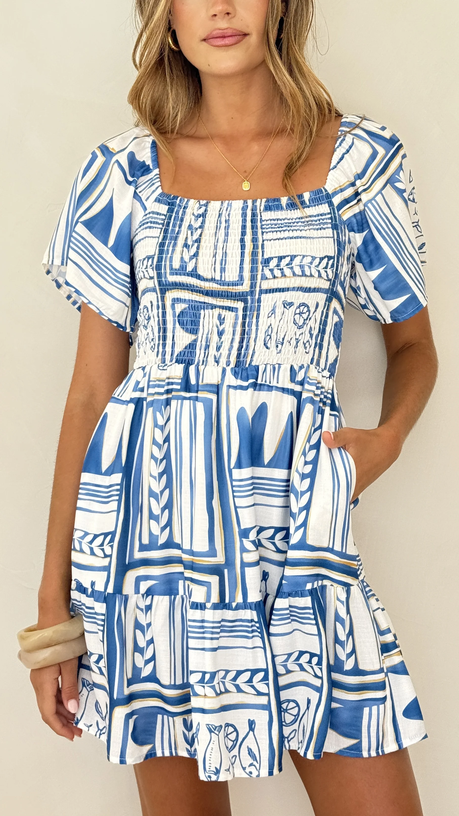 Morgan Short Sleeve Mini Dress - Coastal Escape - Image 7