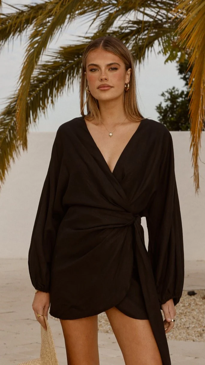 Myra Long Sleeve Mini Dress - Black - Image 9