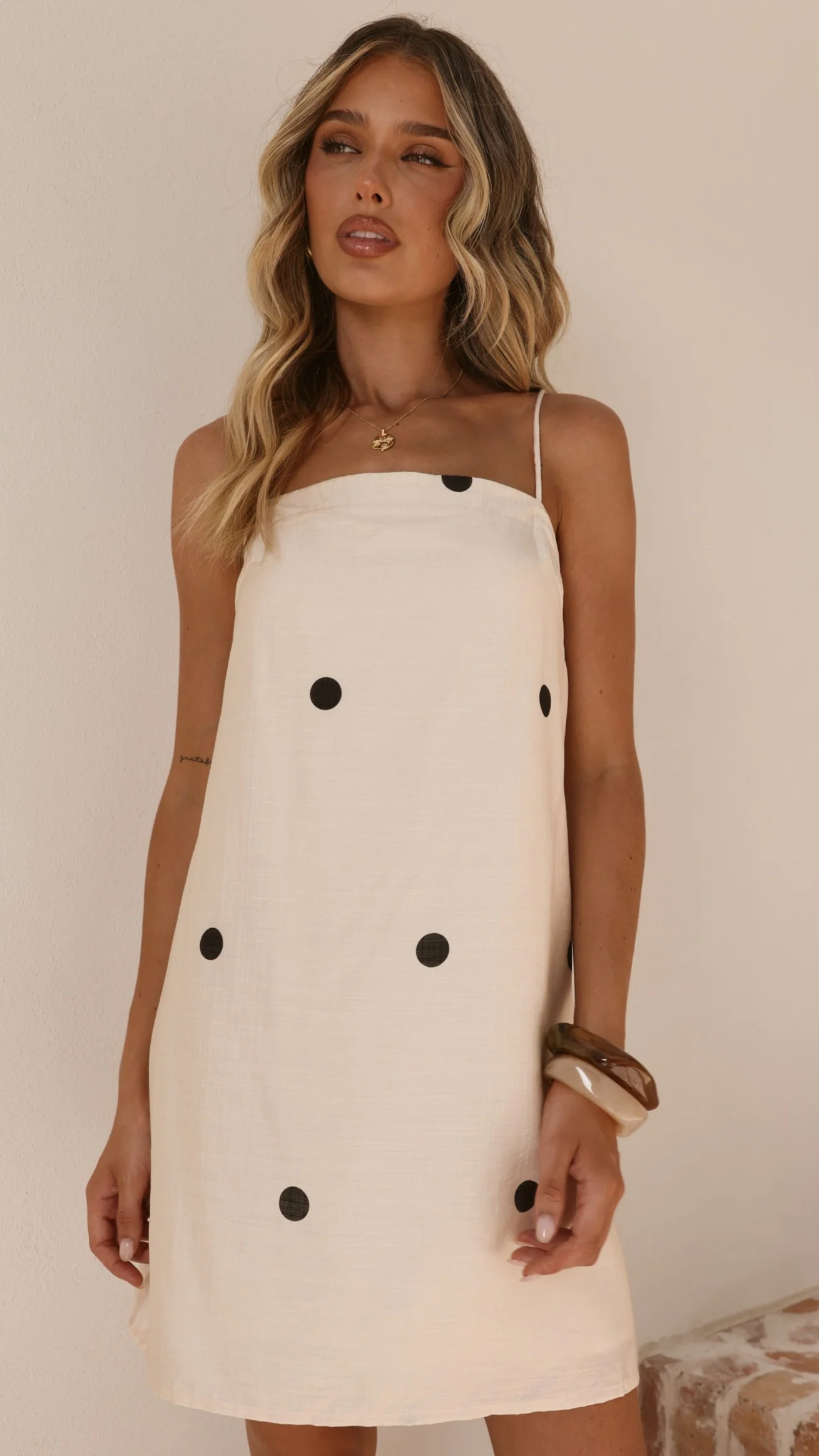 Nalu Mini Dress - Cream Polka - Image 11