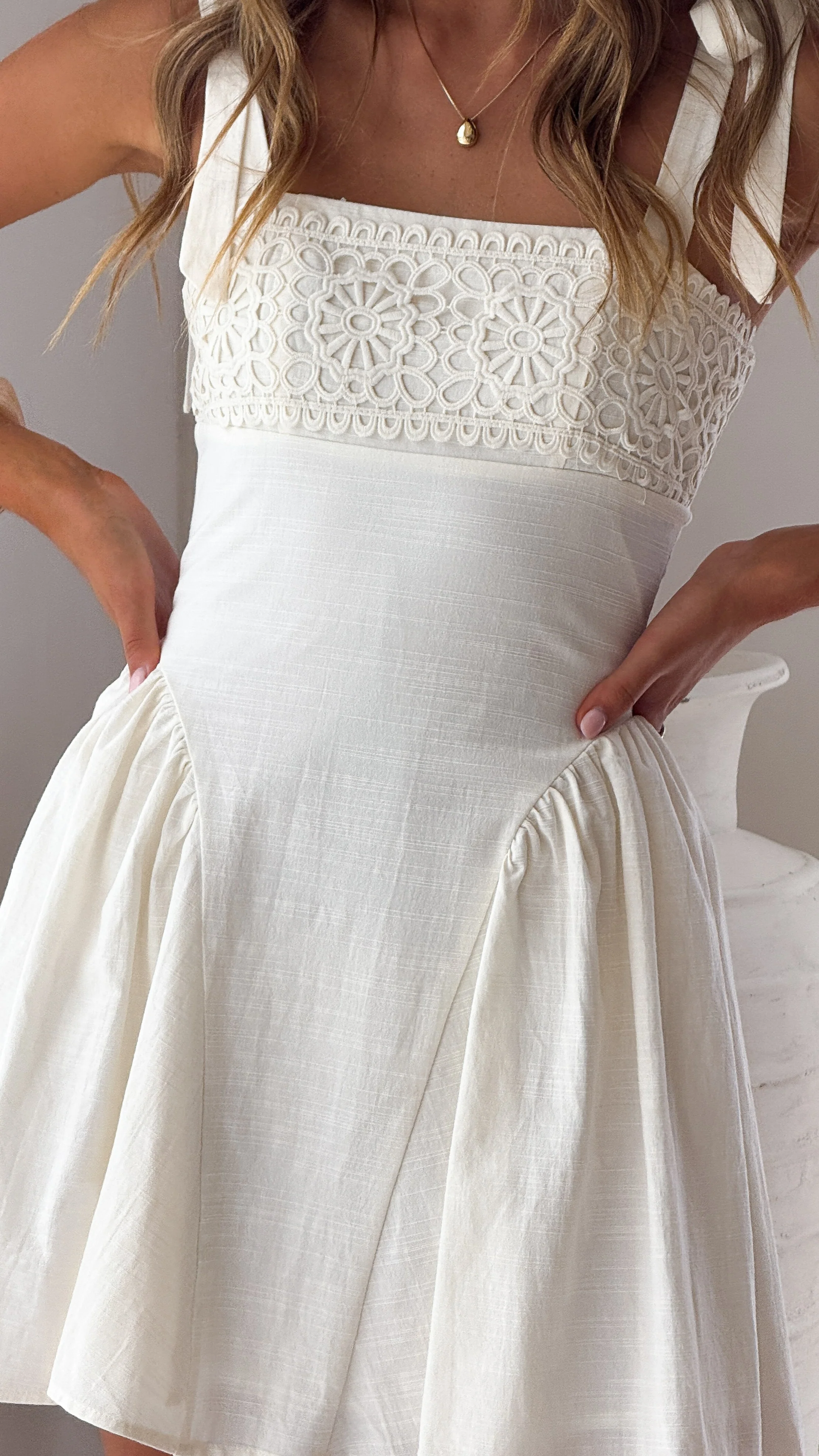 Nari Tie Strap Mini Dress - White - Image 4