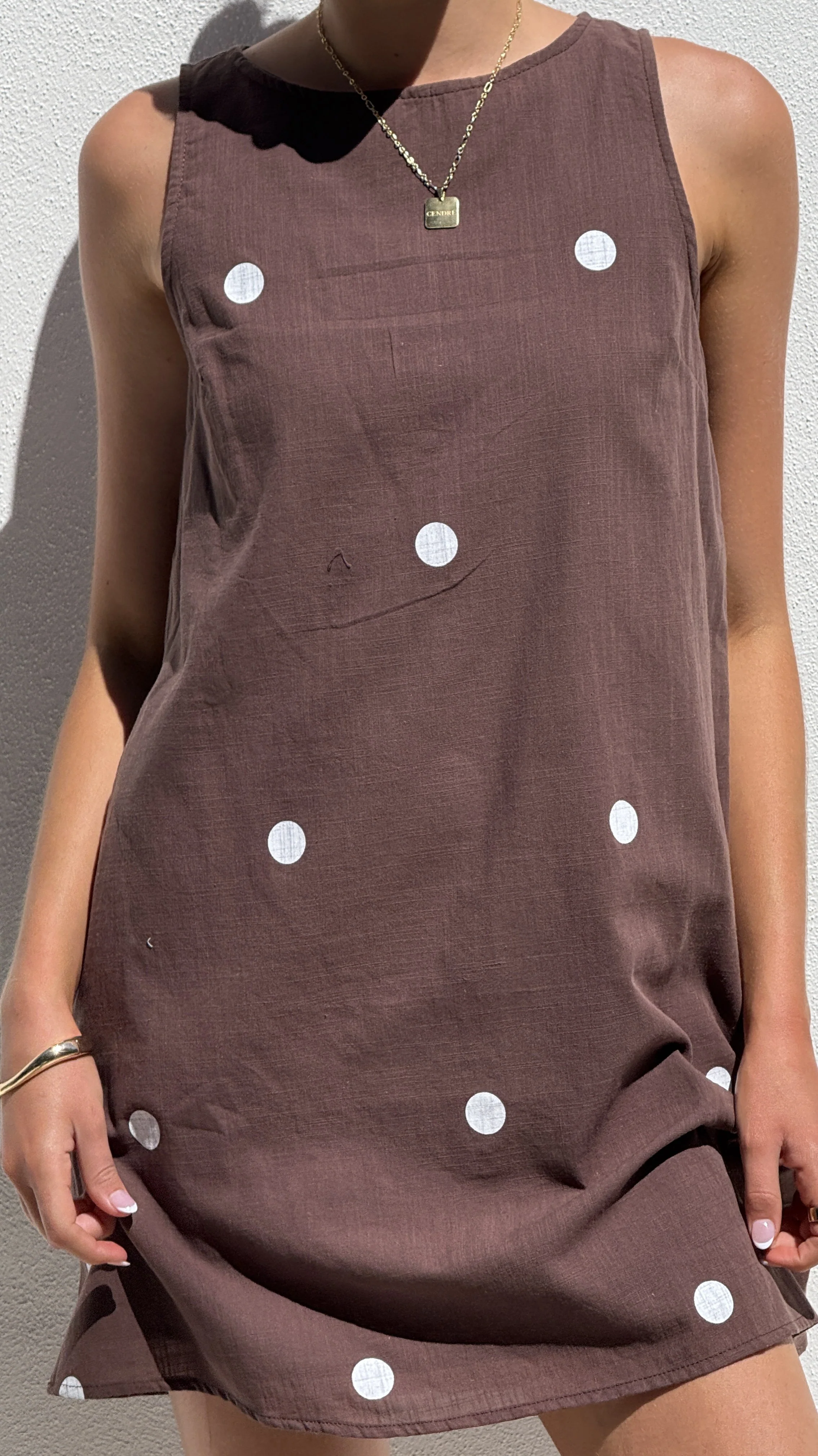 Natala Shift Mini Dress - Chocolate / White Polka Dot - Image 7
