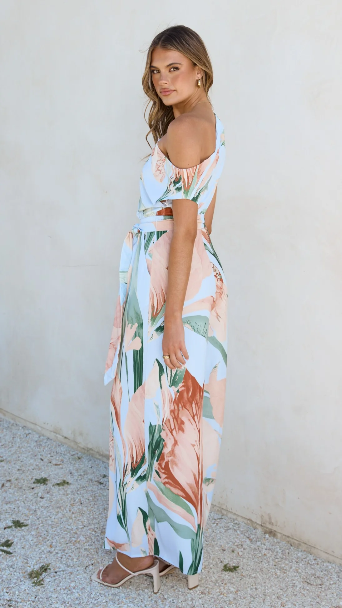 Oasis One Shoulder Jumpsuit - Blue/Peach Floral - Image 2