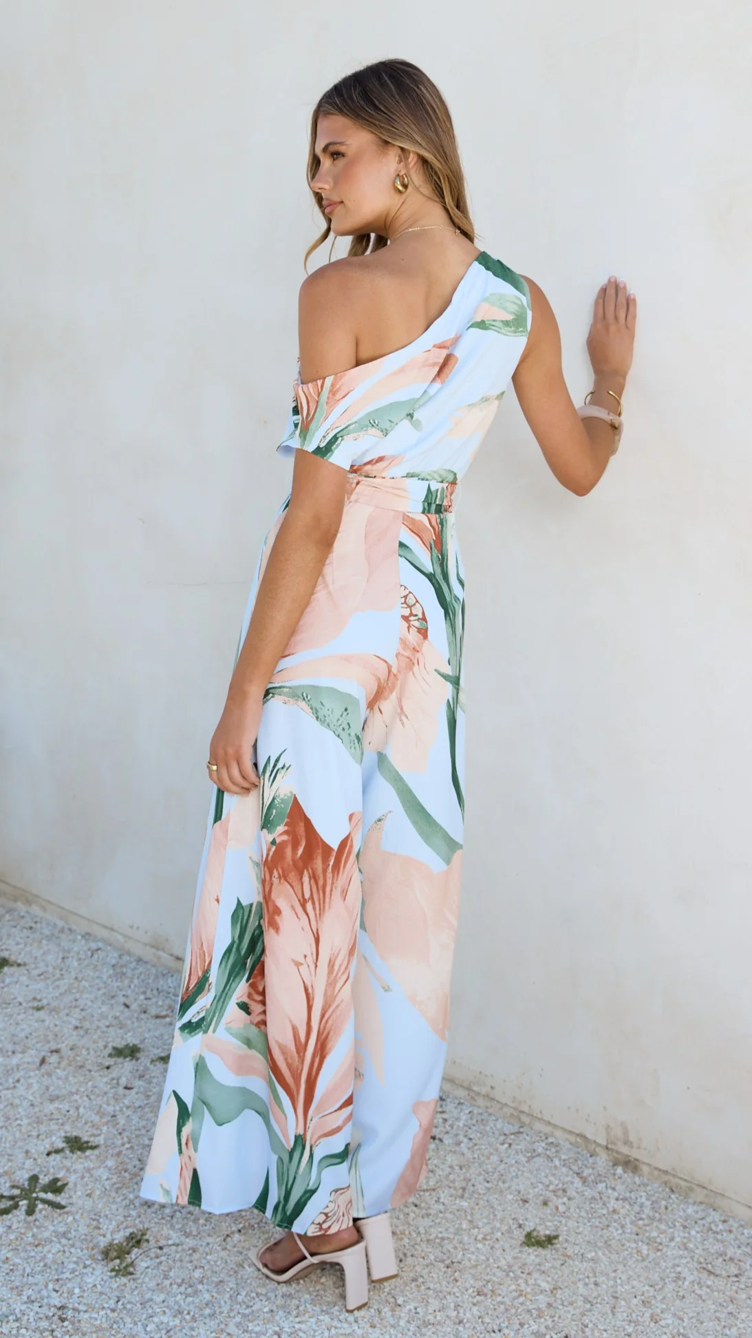 Oasis One Shoulder Jumpsuit - Blue/Peach Floral - Image 5