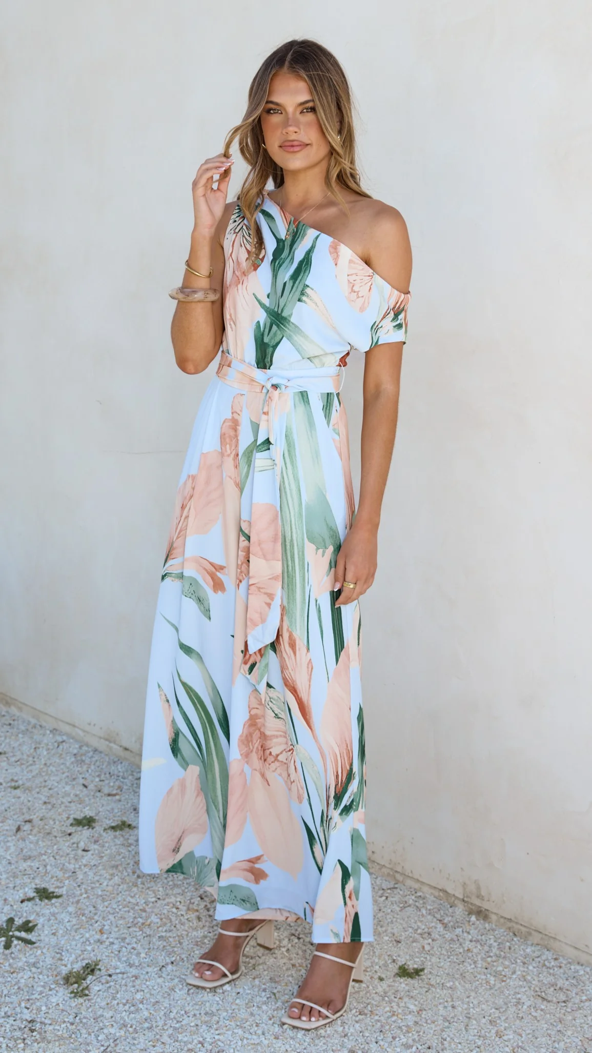 Oasis One Shoulder Jumpsuit - Blue/Peach Floral - Image 6
