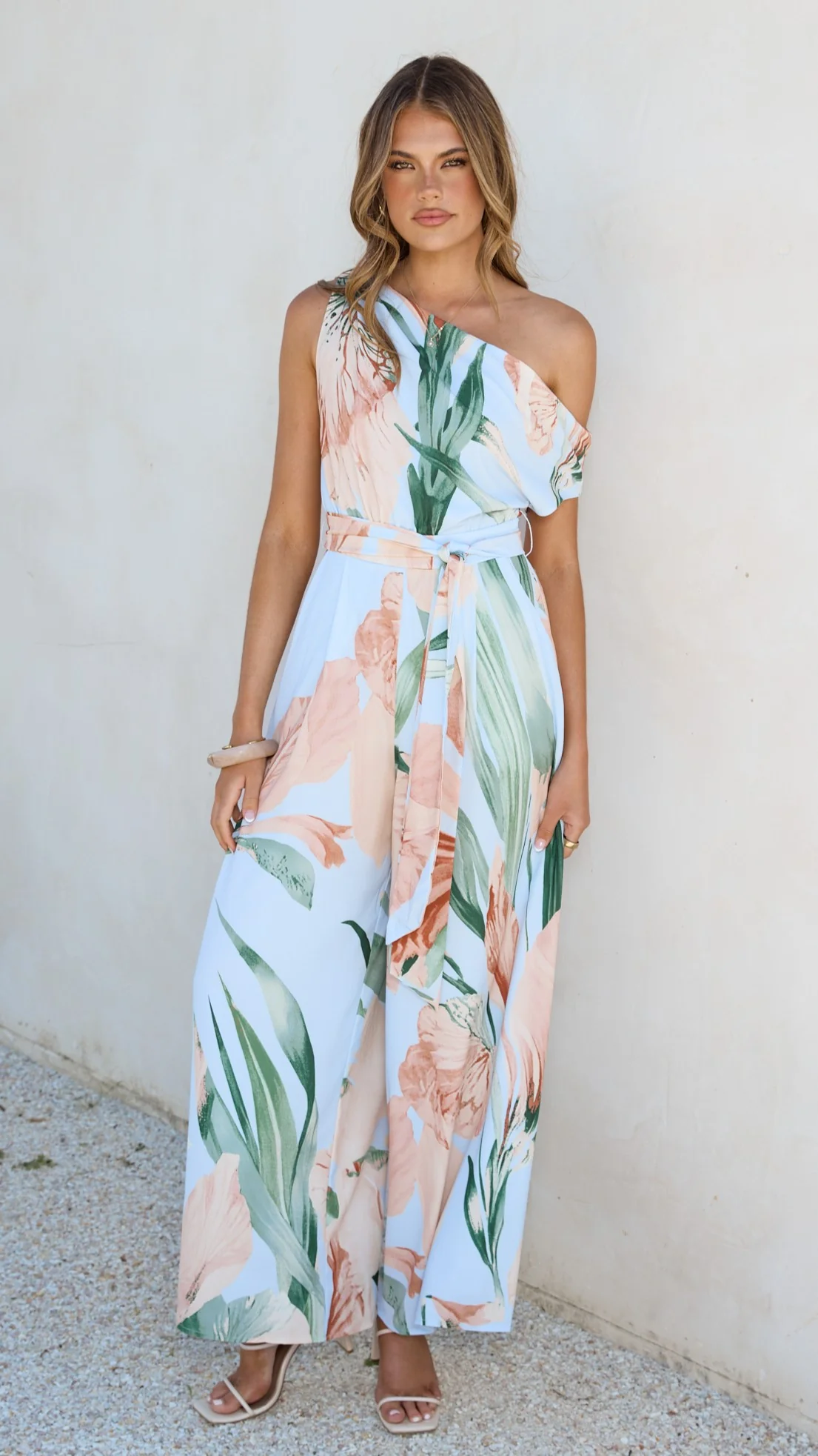 Oasis One Shoulder Jumpsuit - Blue/Peach Floral - Image 7