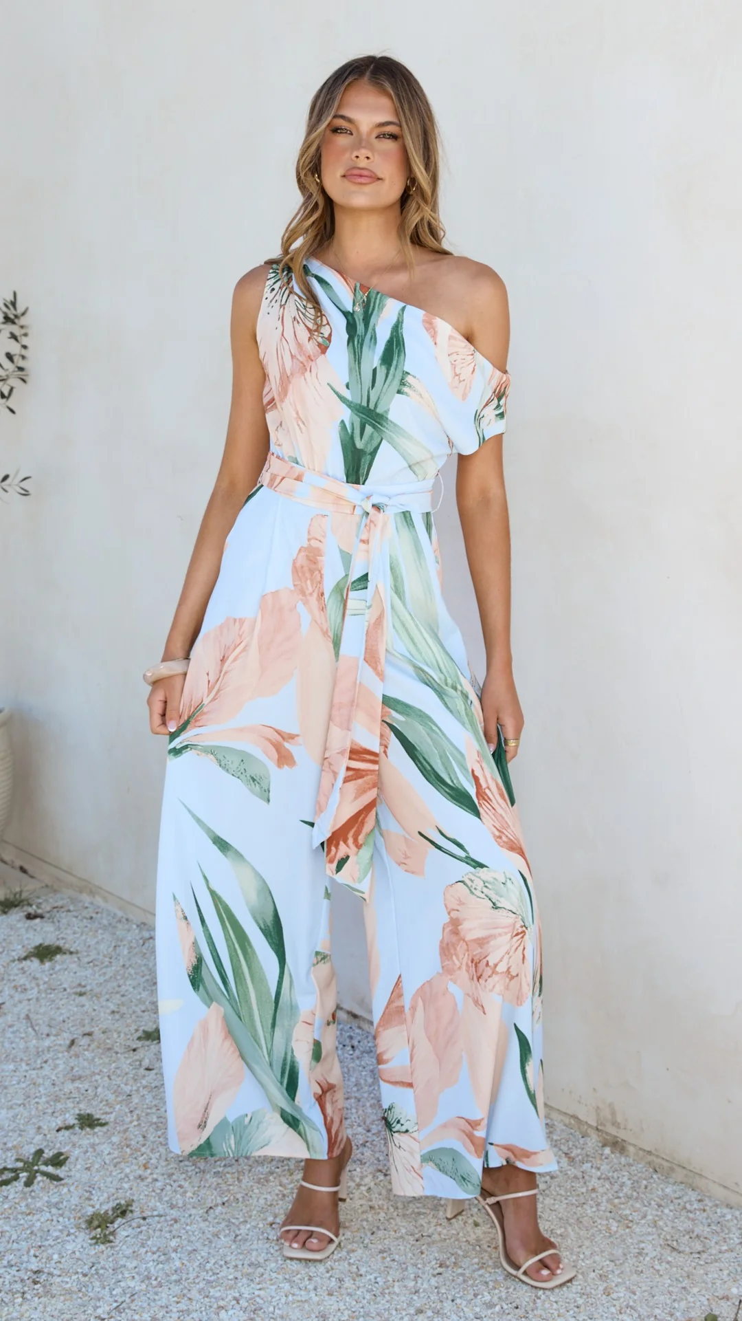 Oasis One Shoulder Jumpsuit - Blue/Peach Floral - Image 9