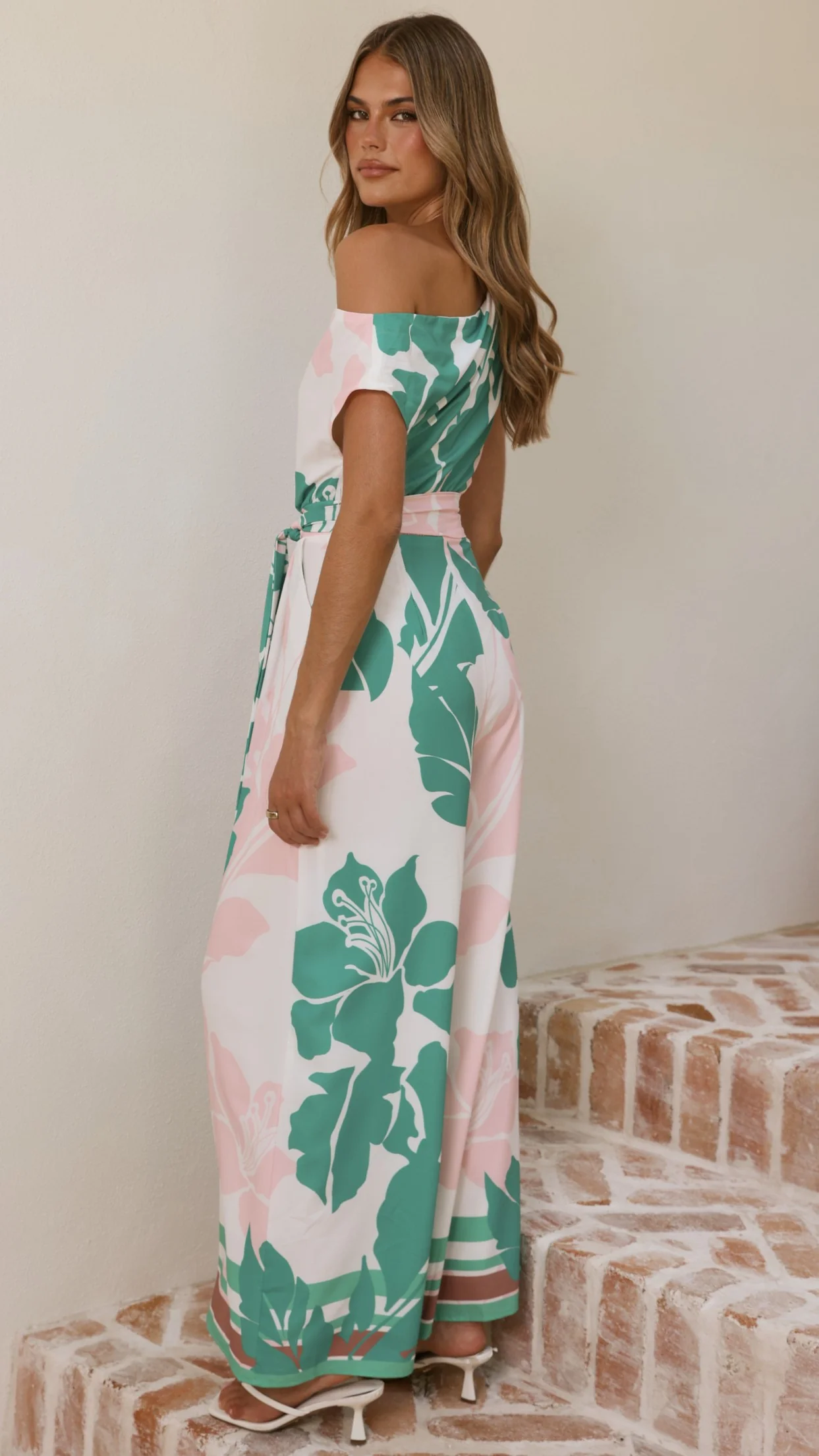 Oasis One Shoulder Jumpsuit - Pink/Green - Image 2