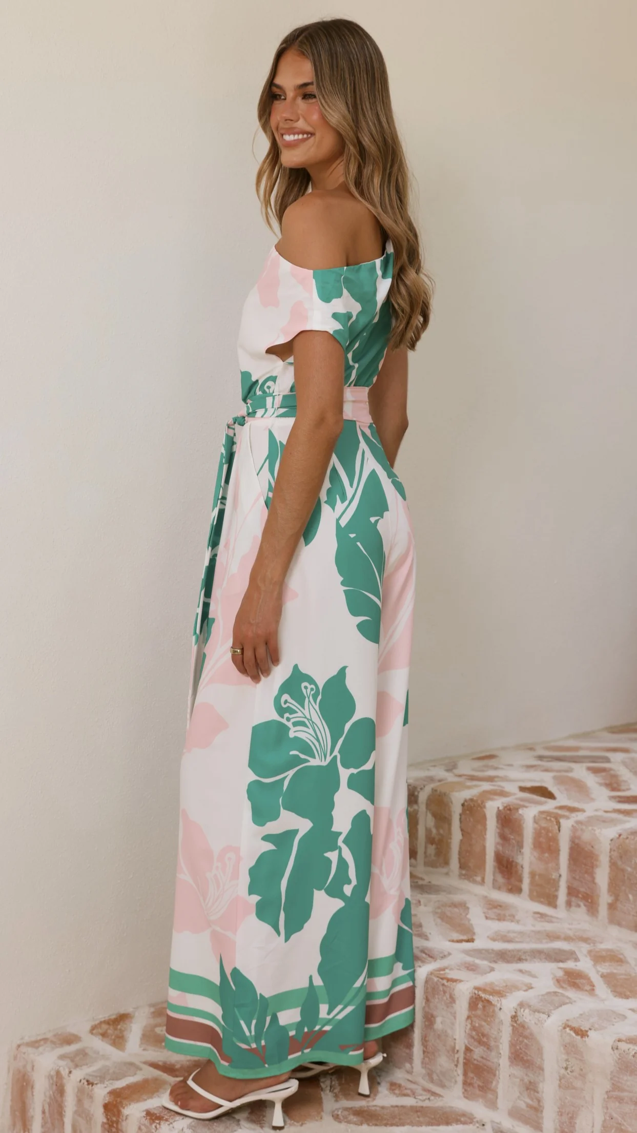 Oasis One Shoulder Jumpsuit - Pink/Green - Image 5
