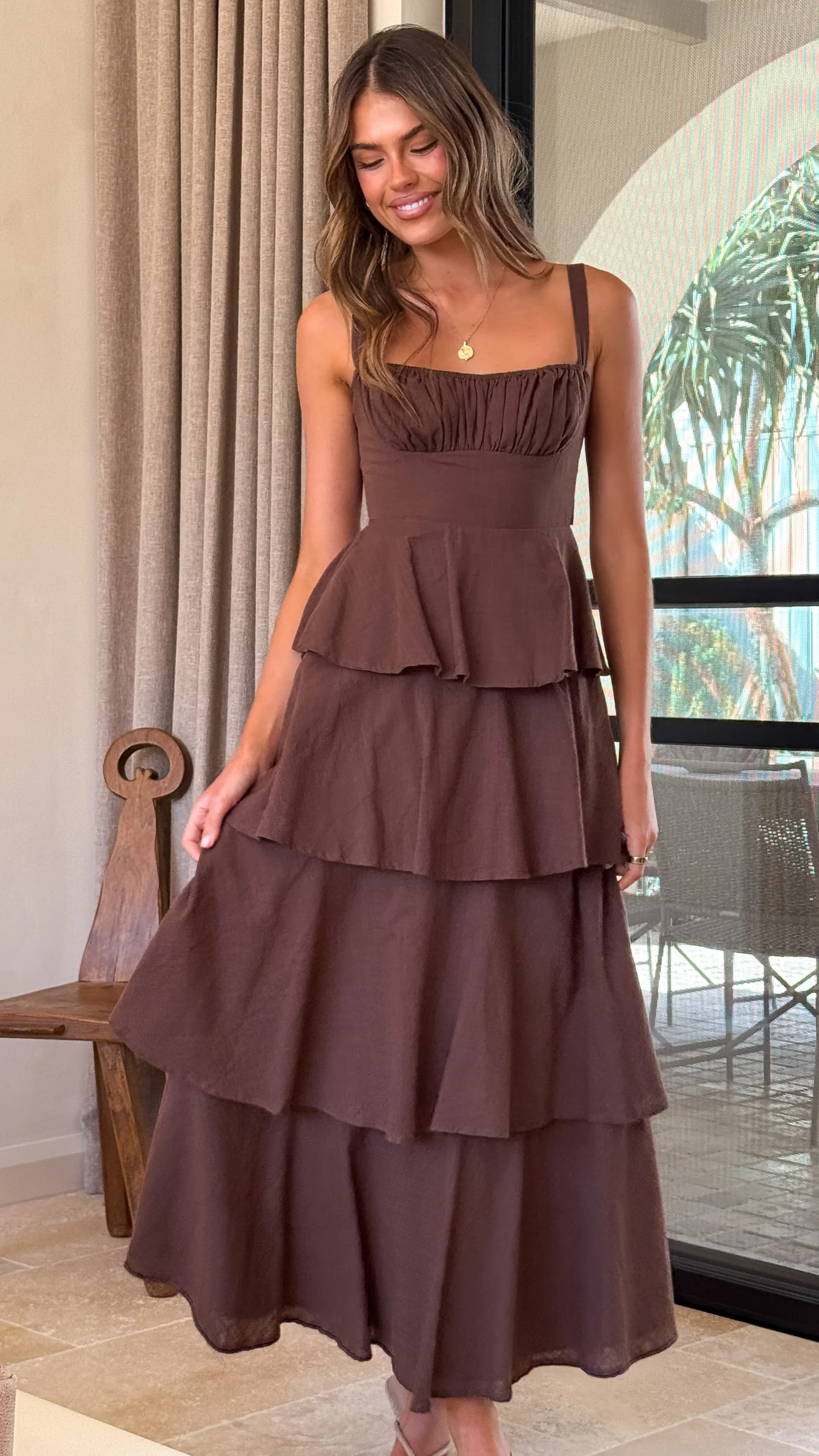 Odilia Maxi Dress - Chocolate - Image 7