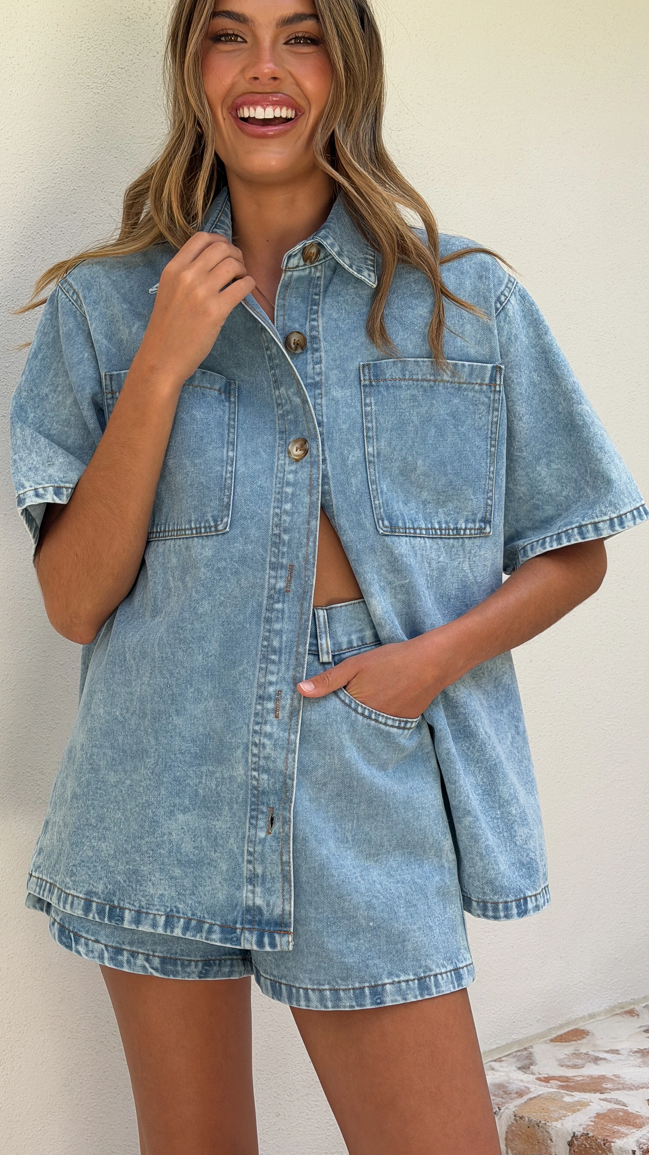 Olivia Shirt and Shorts Set - Light Denim - Image 7