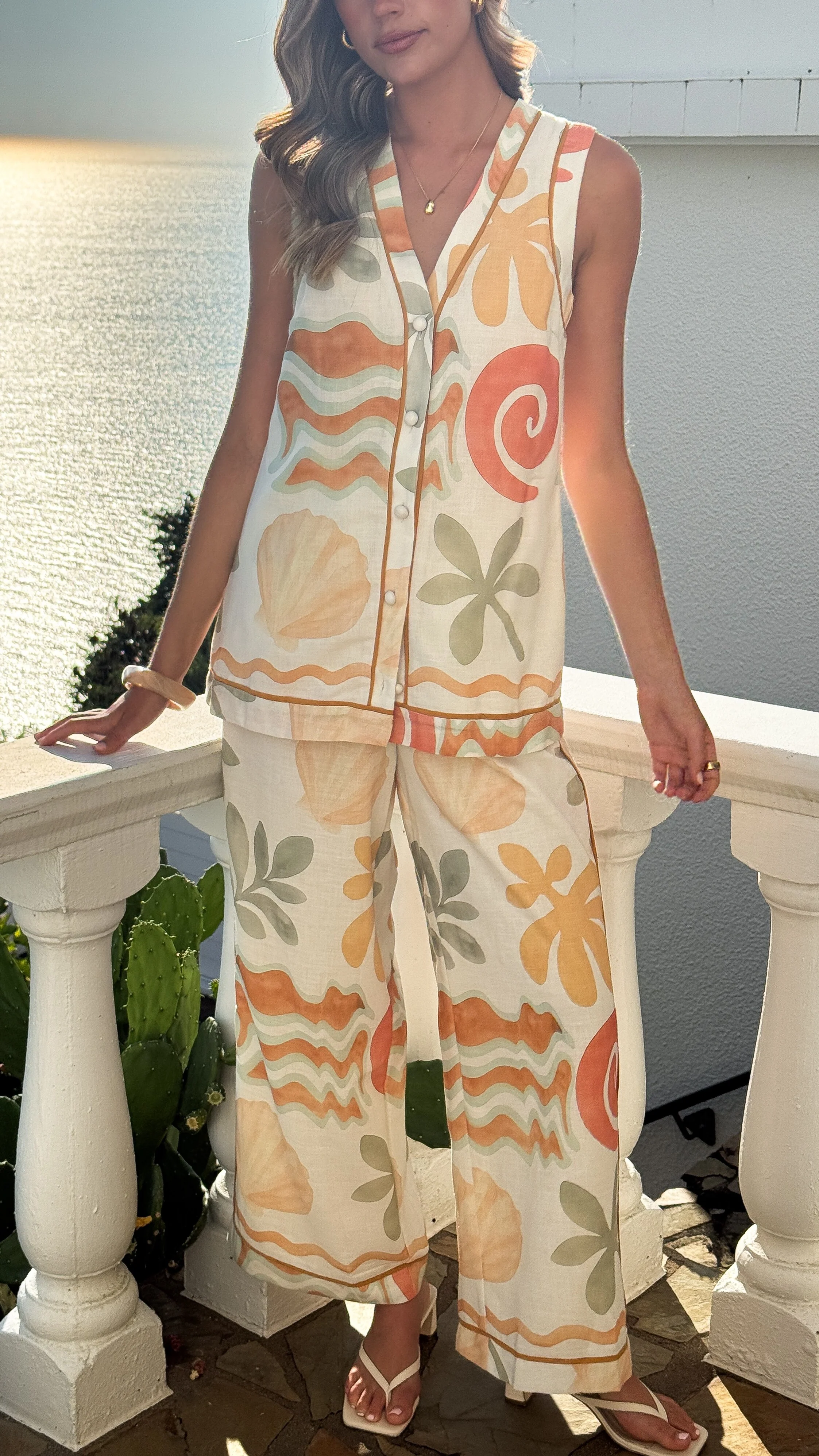 Olympia Vest Top - Orange / Green Print - Image 6