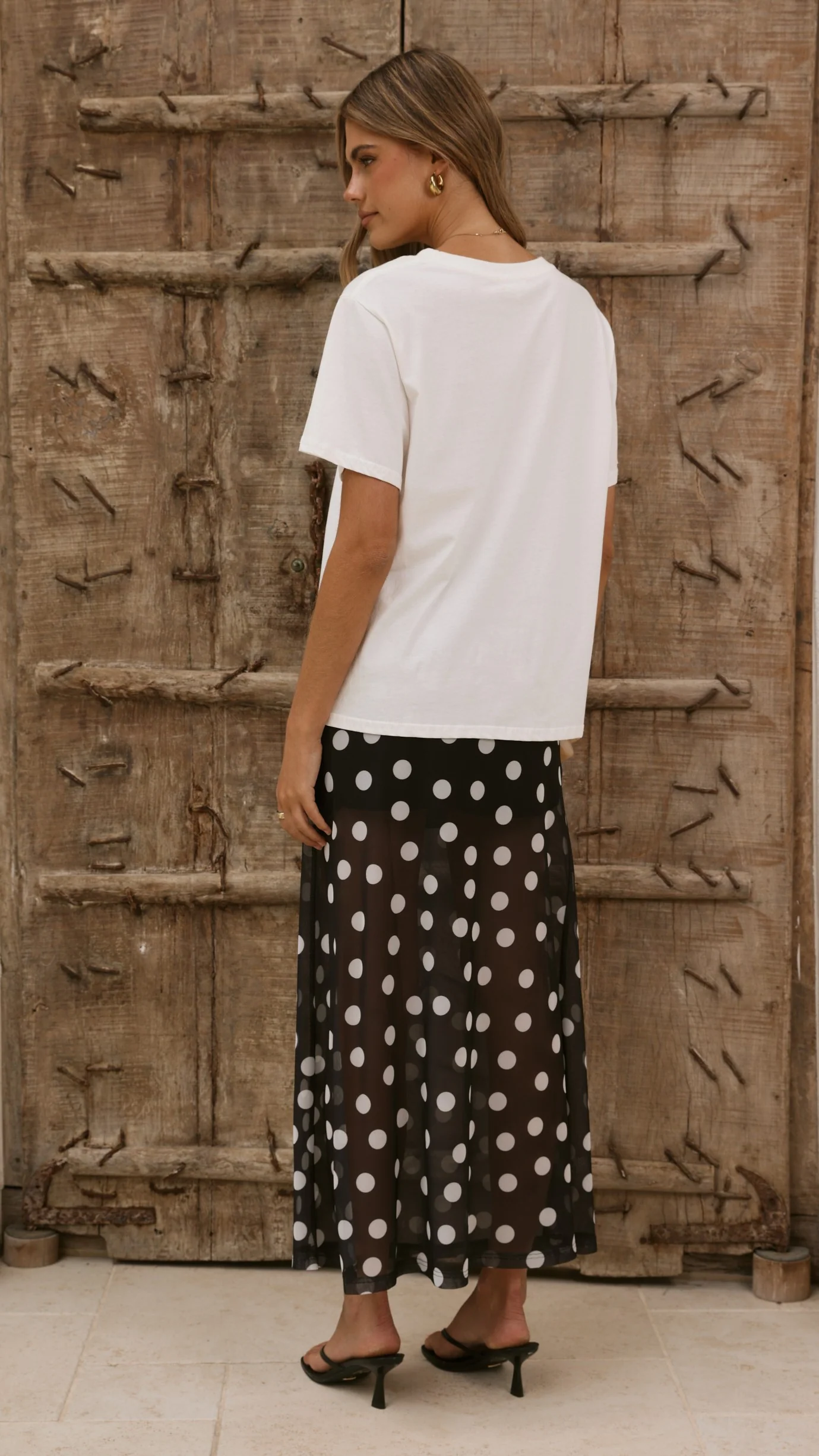 Onella Semi Sheer Maxi Skirt - Black/White Polka Dot - Image 2