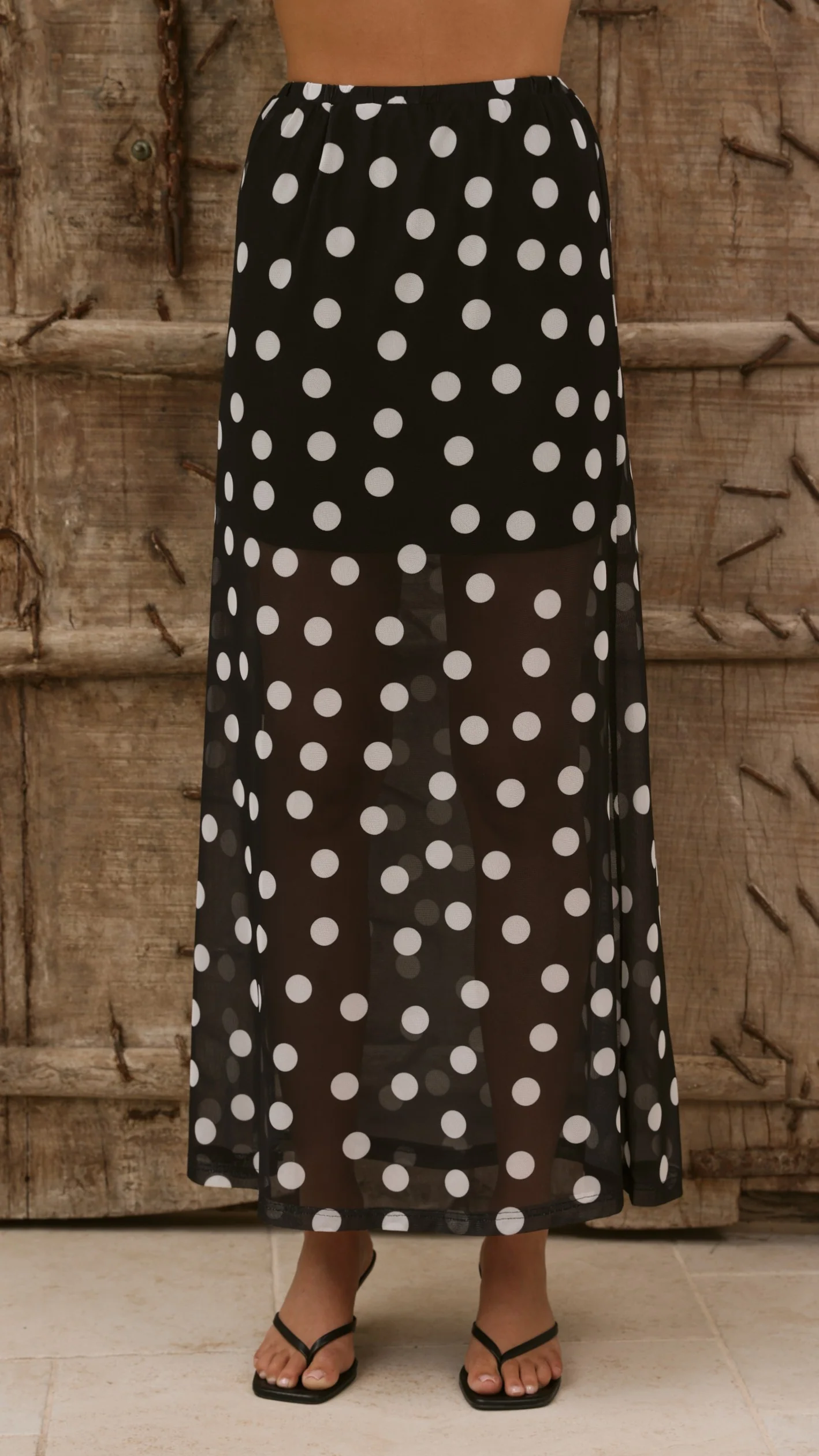 Onella Semi Sheer Maxi Skirt - Black/White Polka Dot - Image 3