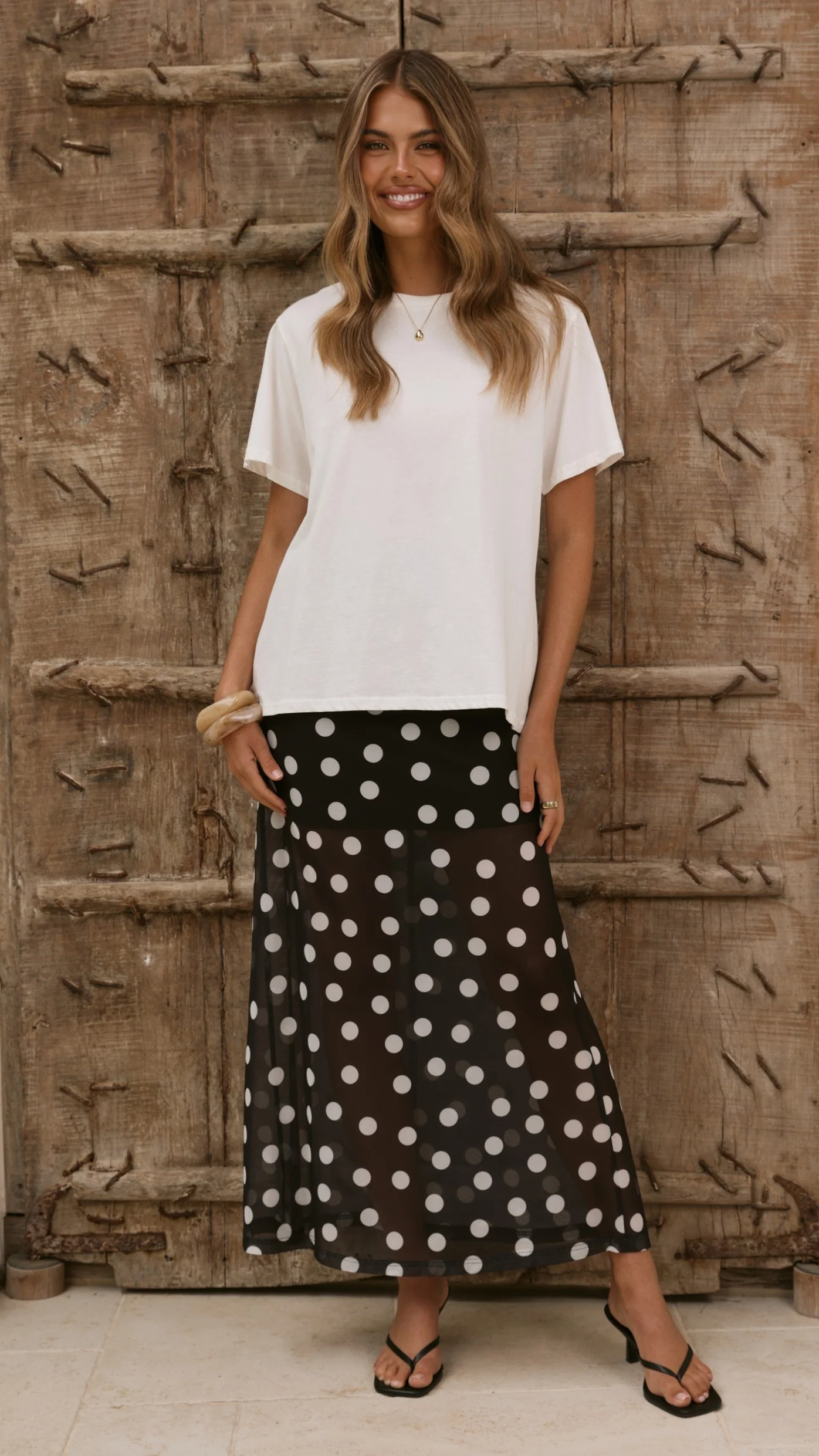 Onella Semi Sheer Maxi Skirt - Black/White Polka Dot - Image 4