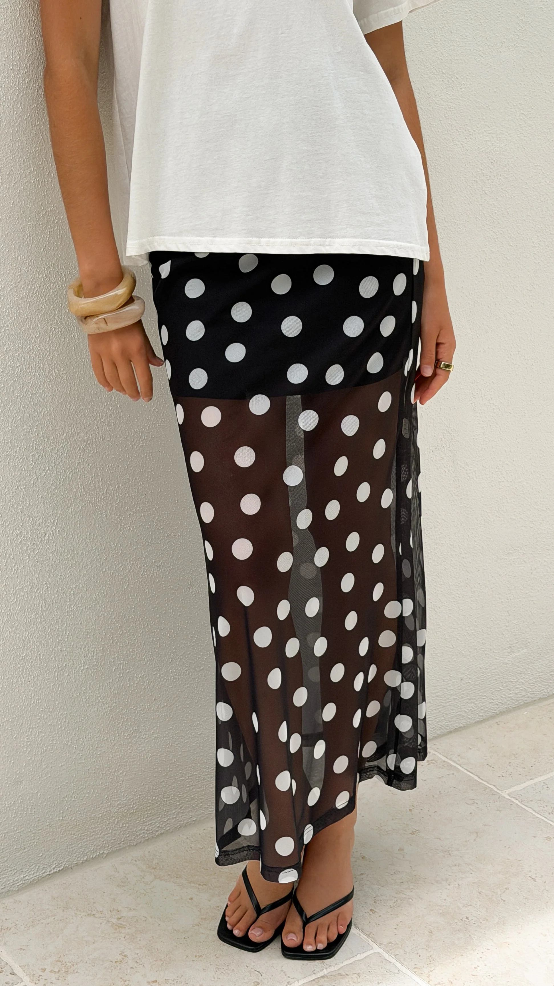 Onella Semi Sheer Maxi Skirt - Black/White Polka Dot - Image 5