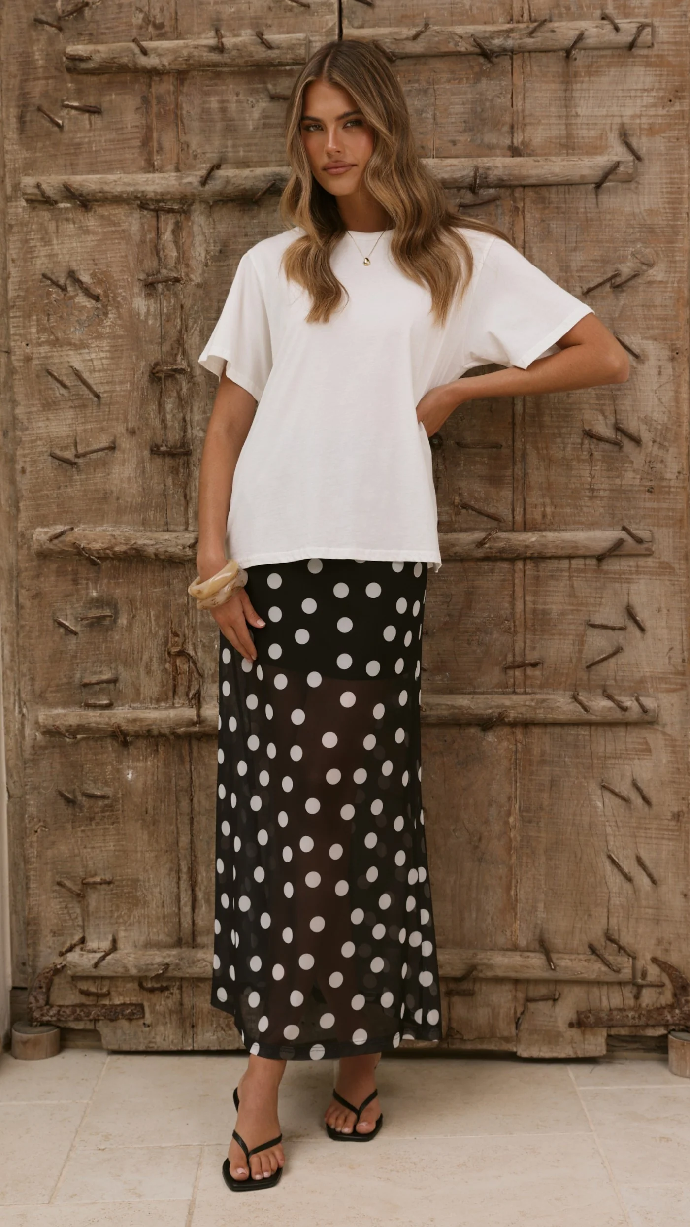 Onella Semi Sheer Maxi Skirt - Black/White Polka Dot - Image 6