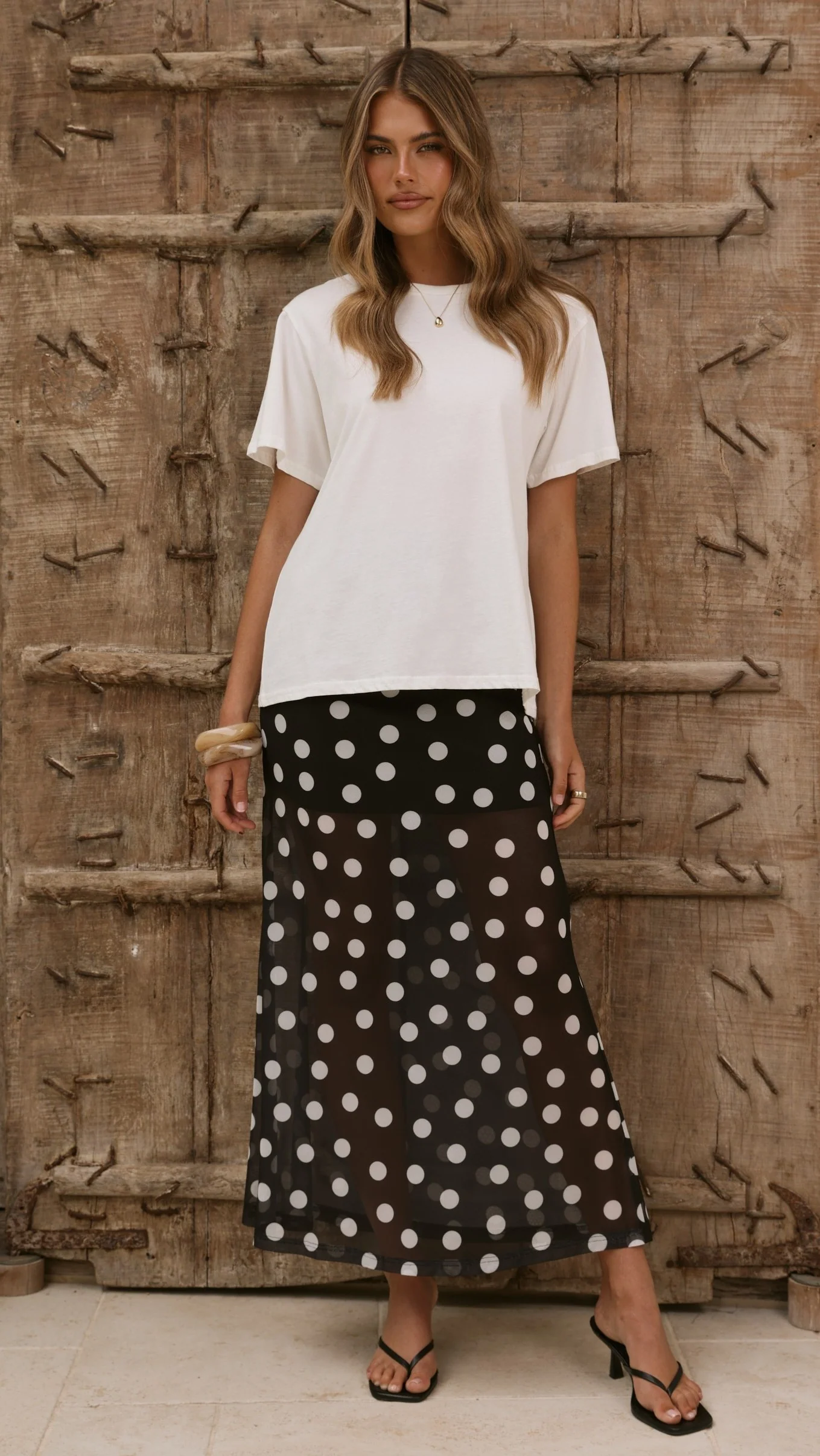Onella Semi Sheer Maxi Skirt - Black/White Polka Dot - Image 7