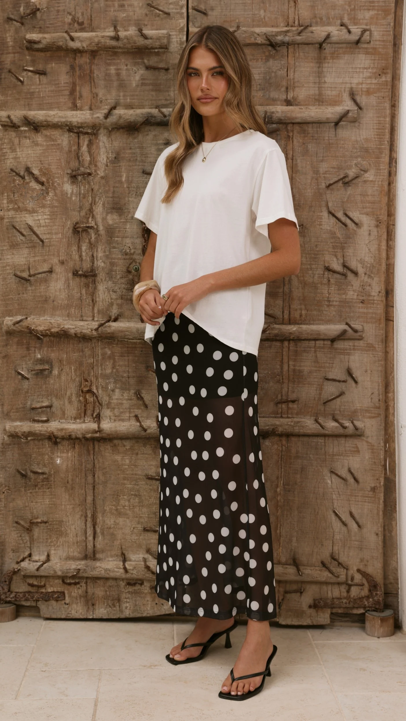 Onella Semi Sheer Maxi Skirt - Black/White Polka Dot - Image 8