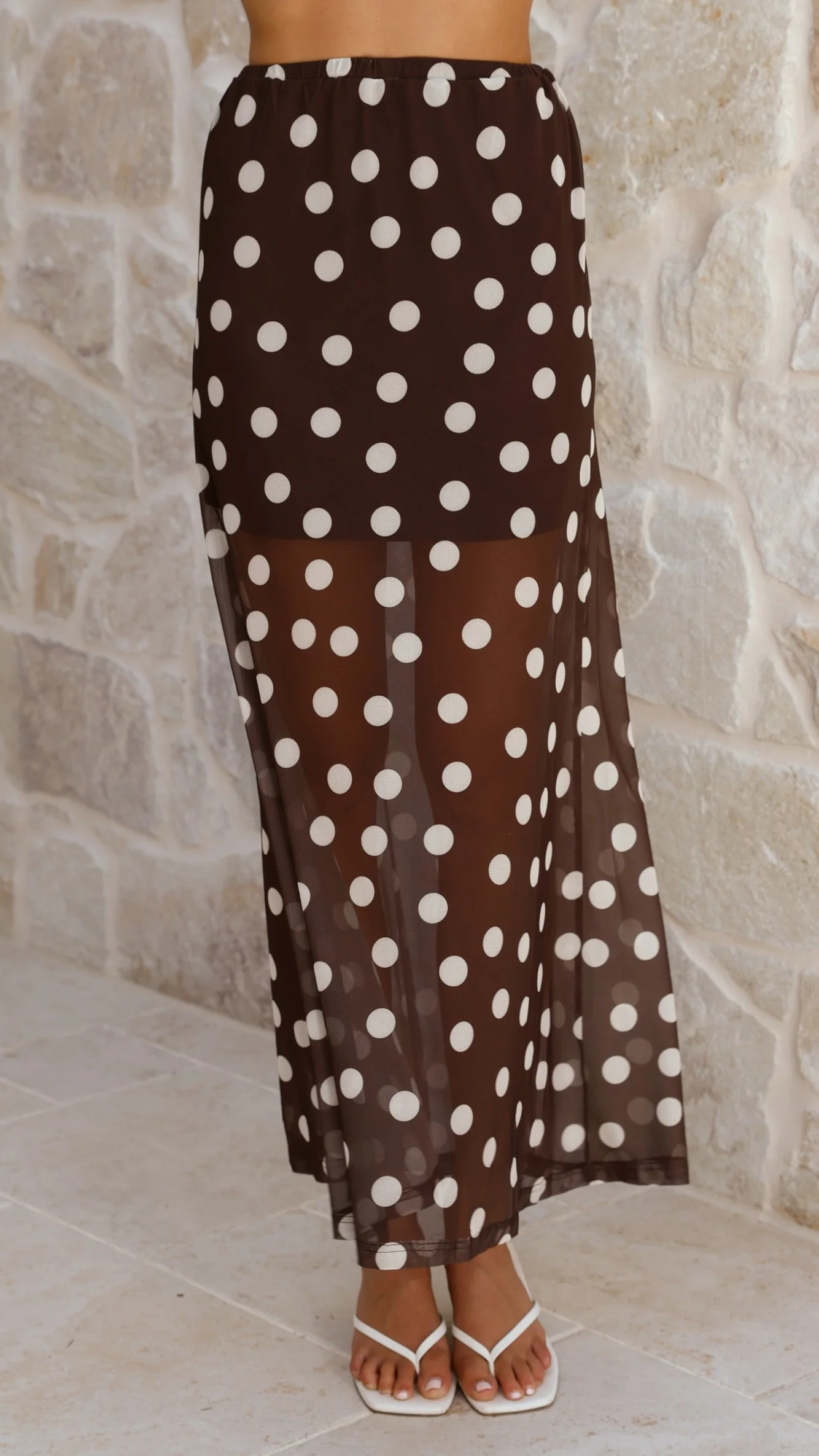 Onella Semi Sheer Maxi Skirt - Chocolate / White Polka Dot - Image 2