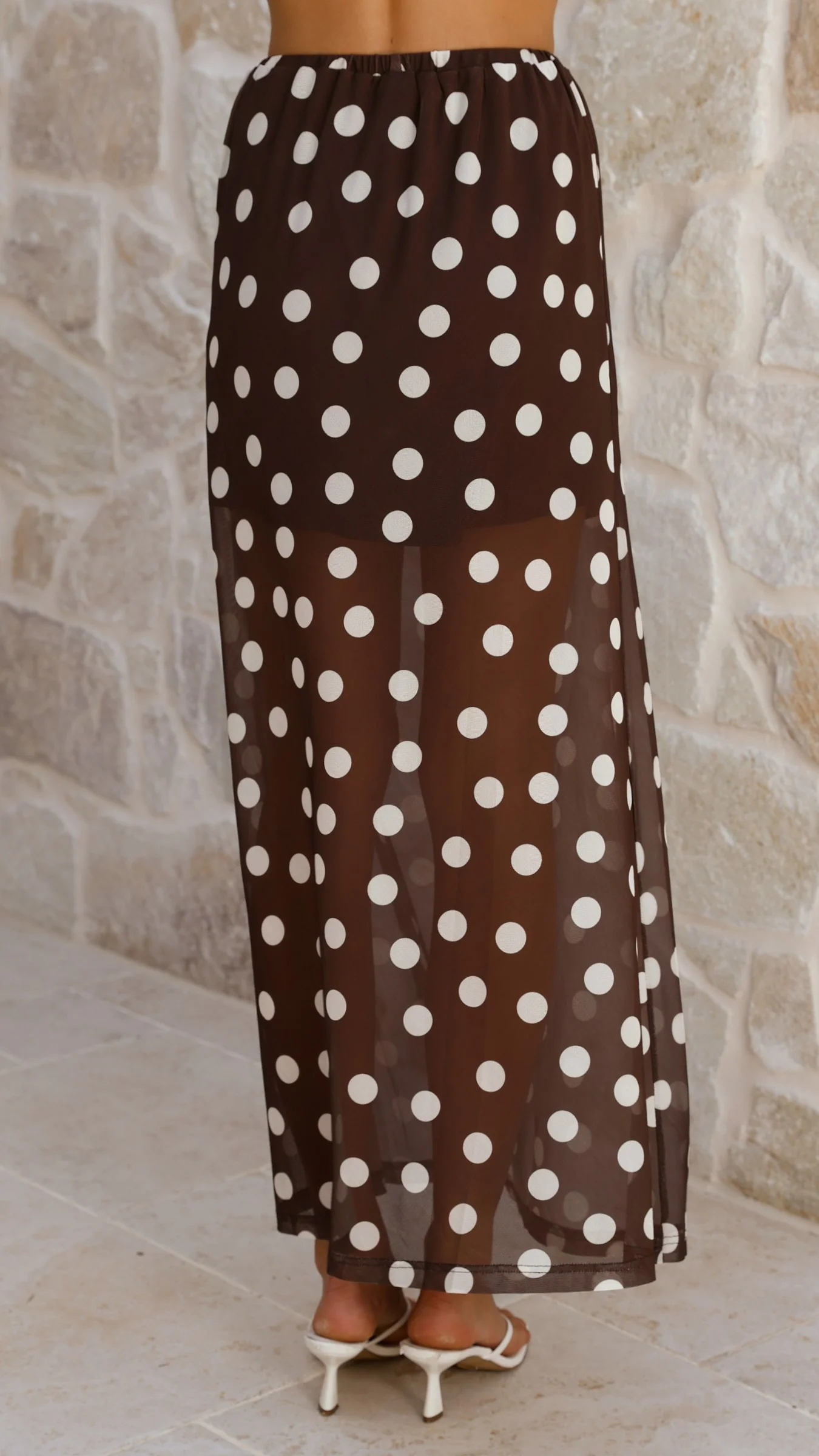 Onella Semi Sheer Maxi Skirt - Chocolate / White Polka Dot - Image 6