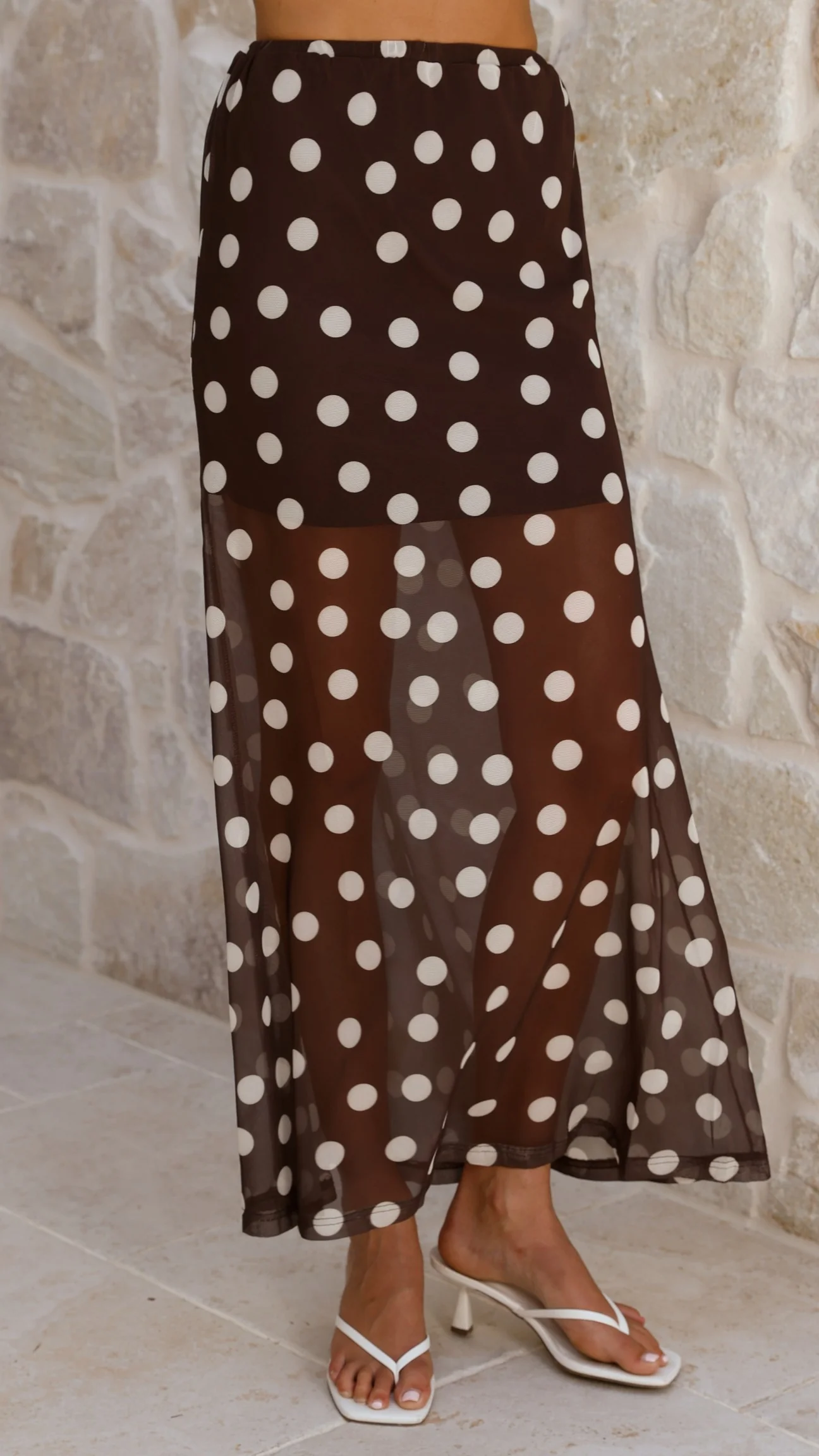Onella Semi Sheer Maxi Skirt - Chocolate / White Polka Dot - Image 7