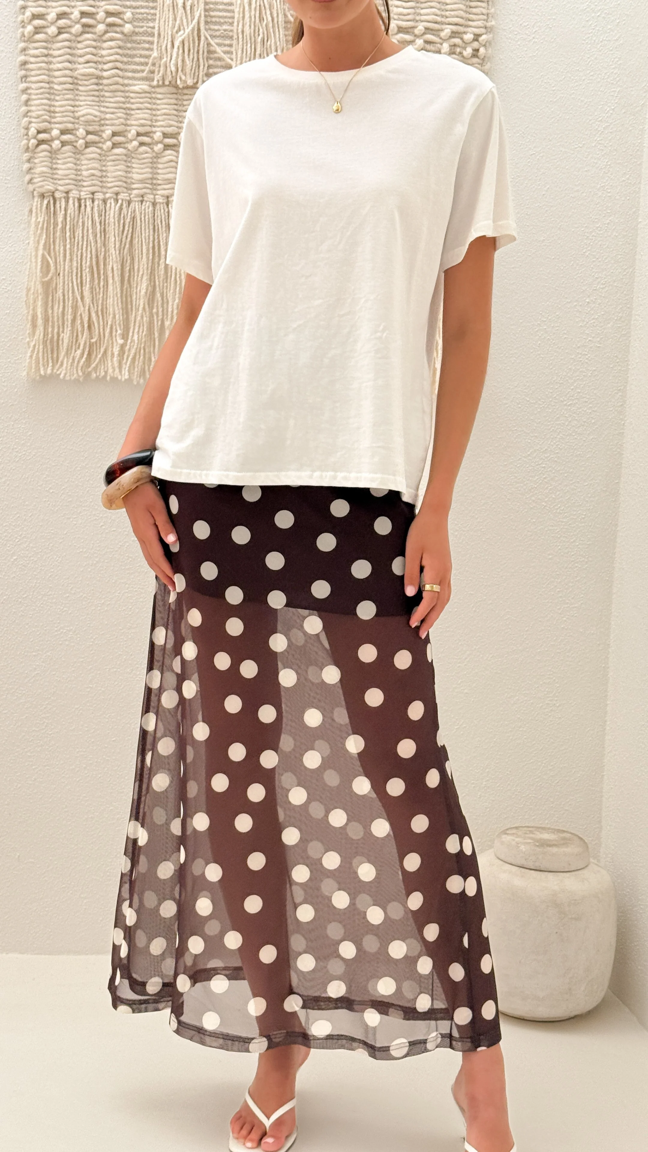 Onella Semi Sheer Maxi Skirt - Chocolate / White Polka Dot - Image 9