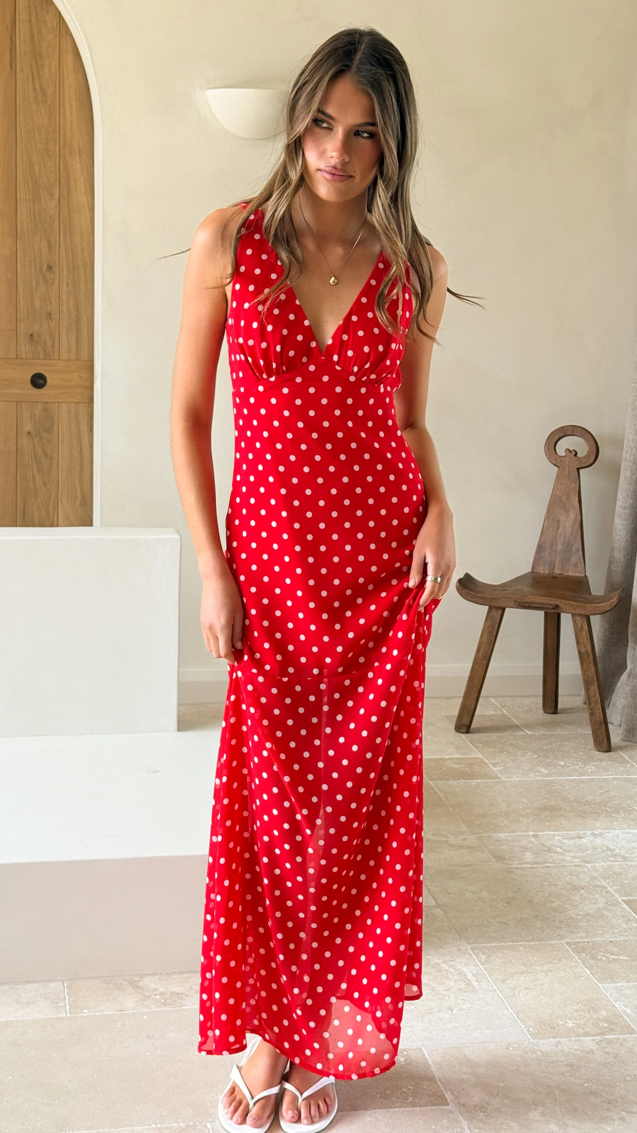 Oriella Maxi Dress - Red Polka - Image 5