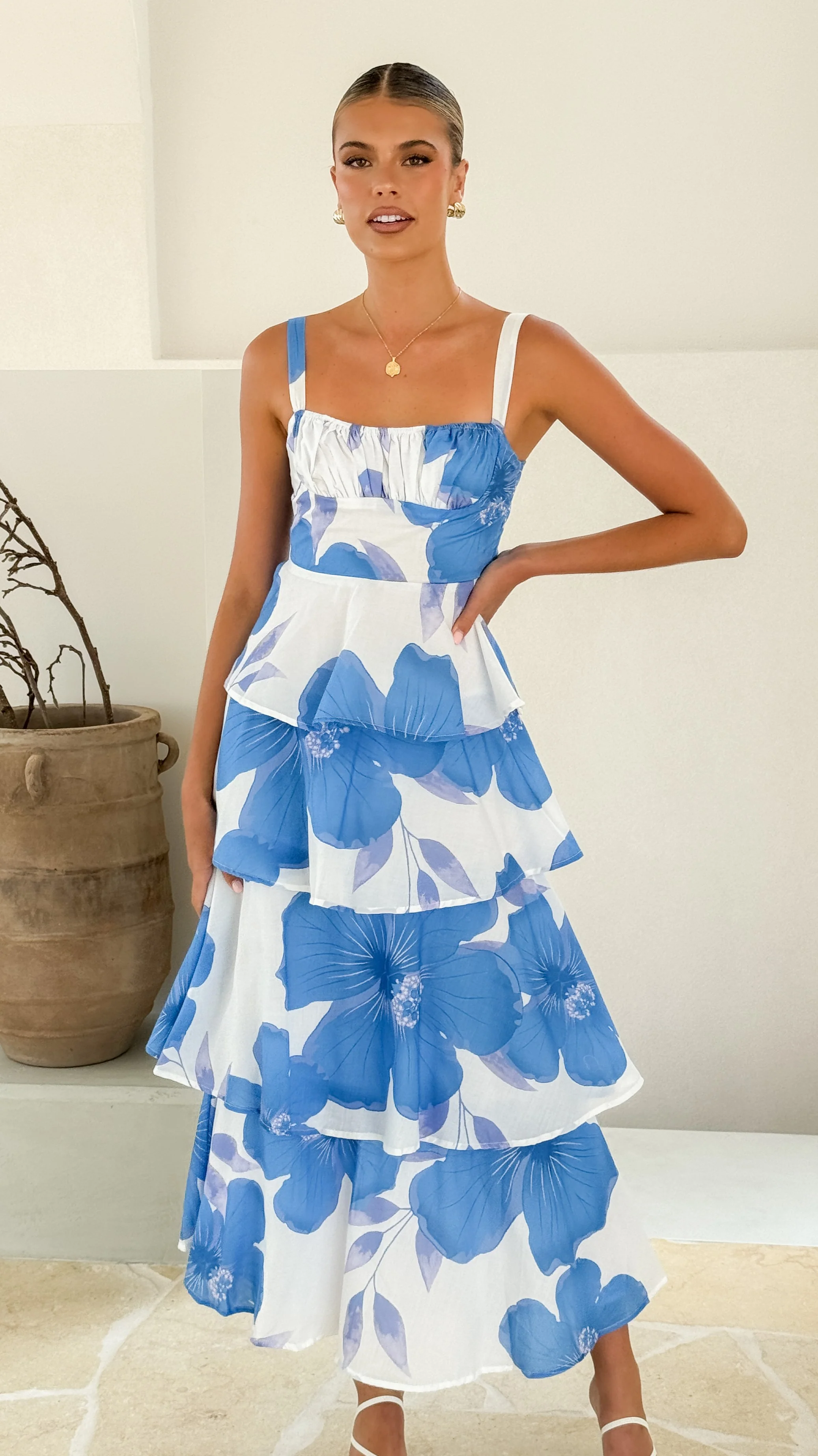 Page Maxi Dress - White / Blue Floral - Image 6