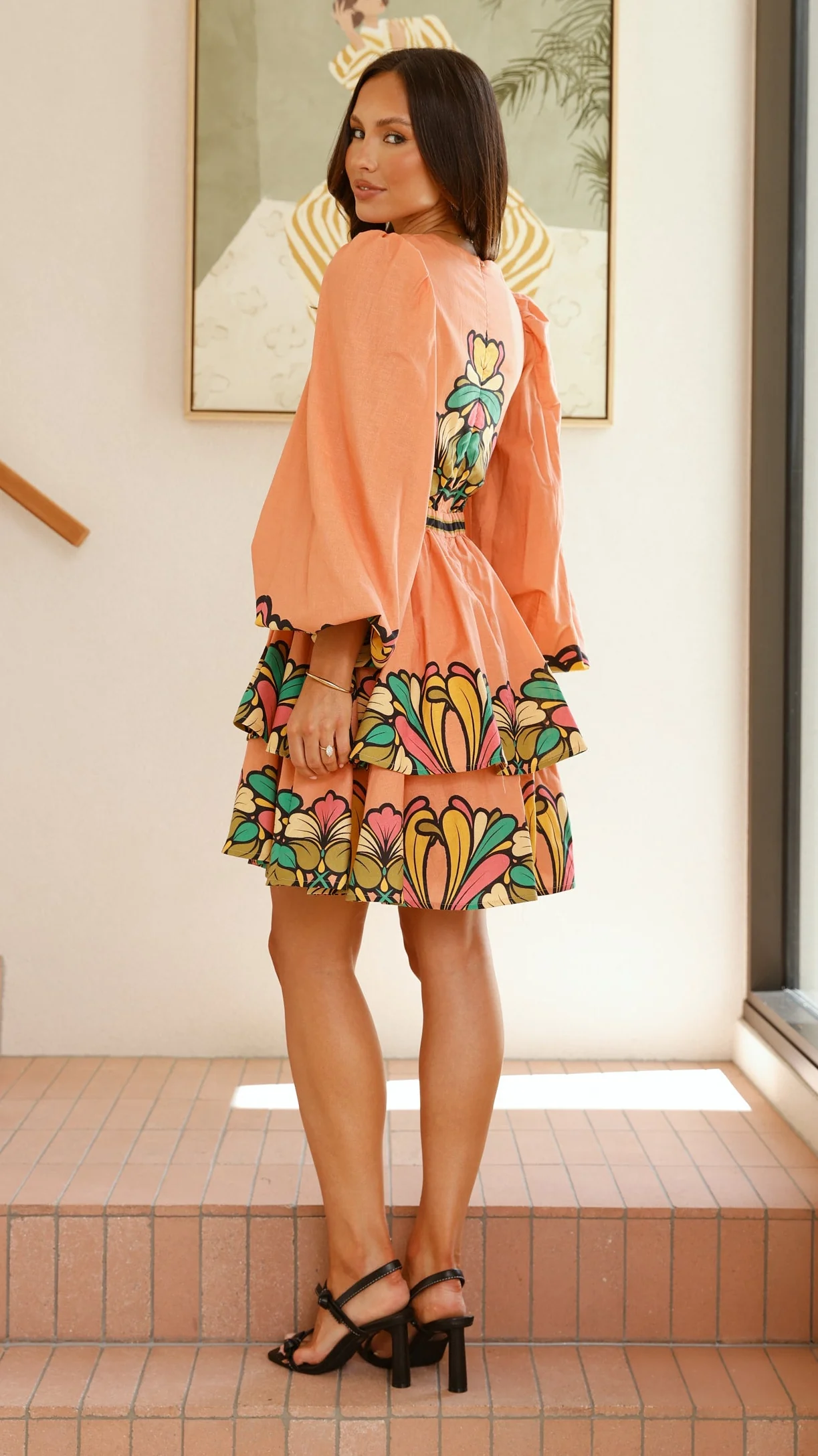 Portugal Long Sleeve Mini Dress - Melon - Image 4