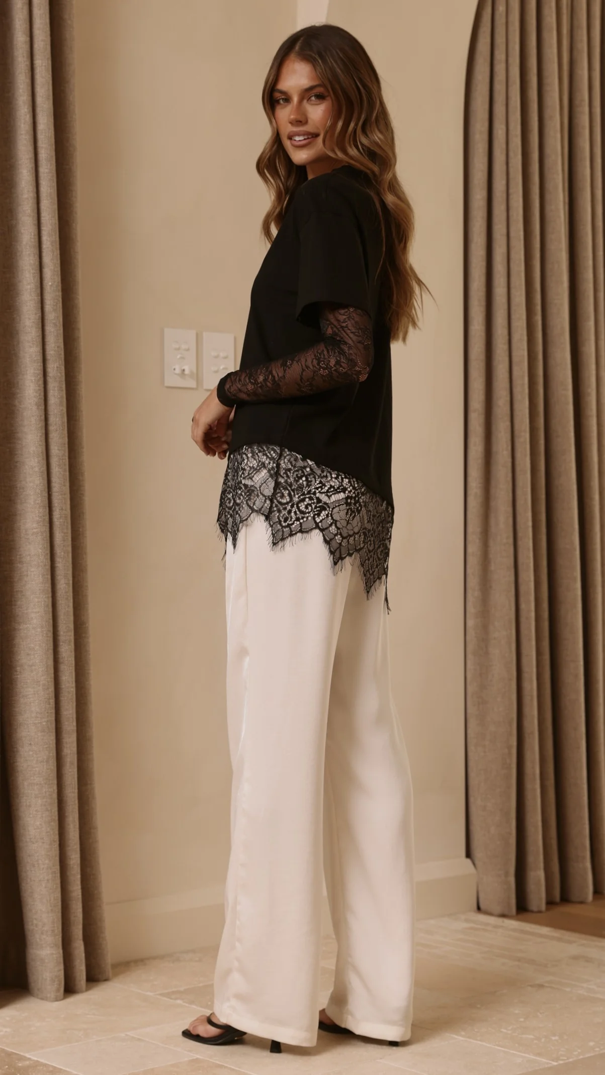 Quinn Lace Long Sleeve Top - Black - Image 2