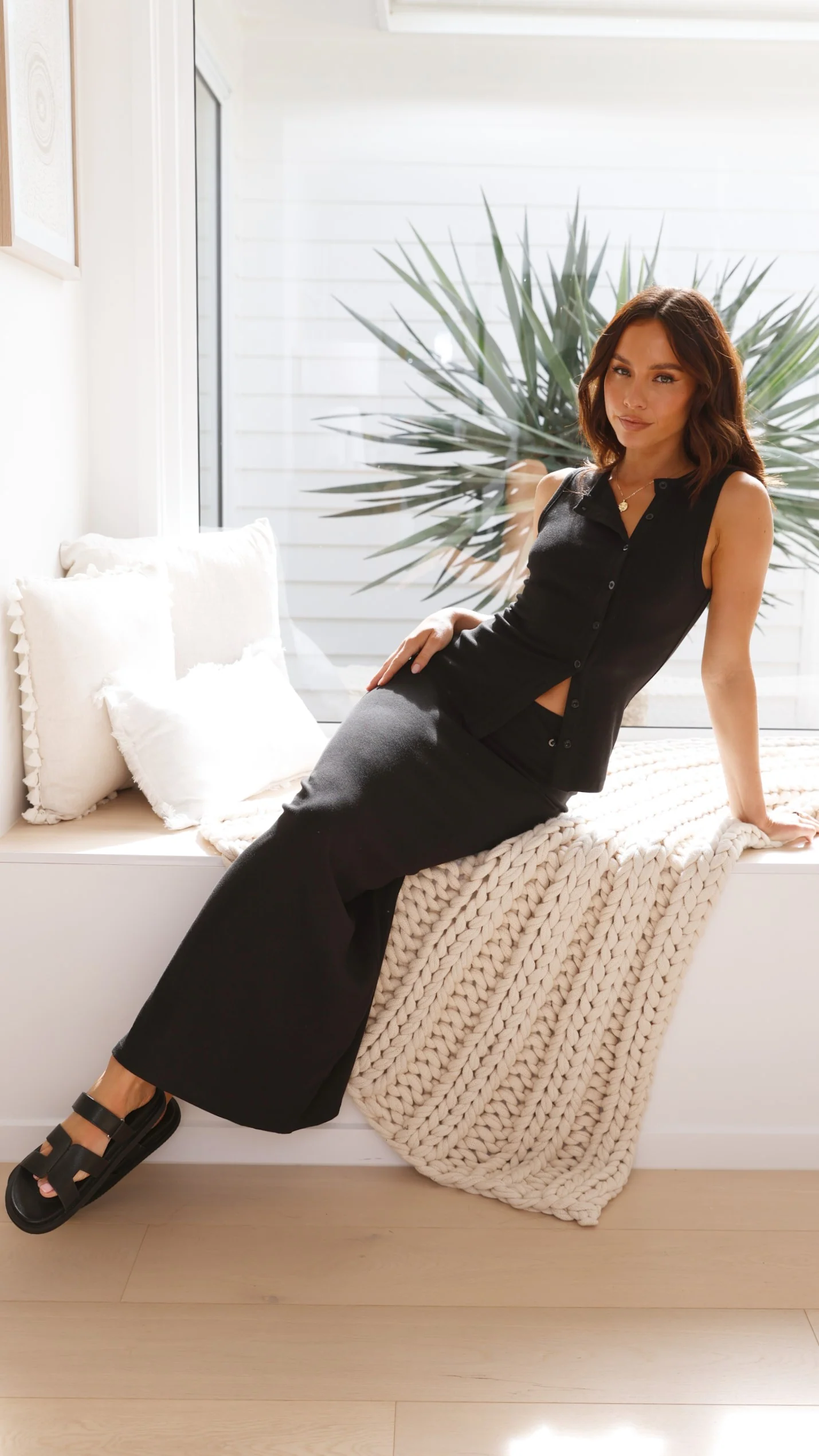 Rahela Button Top and Maxi Skirt Set - Black - Image 13