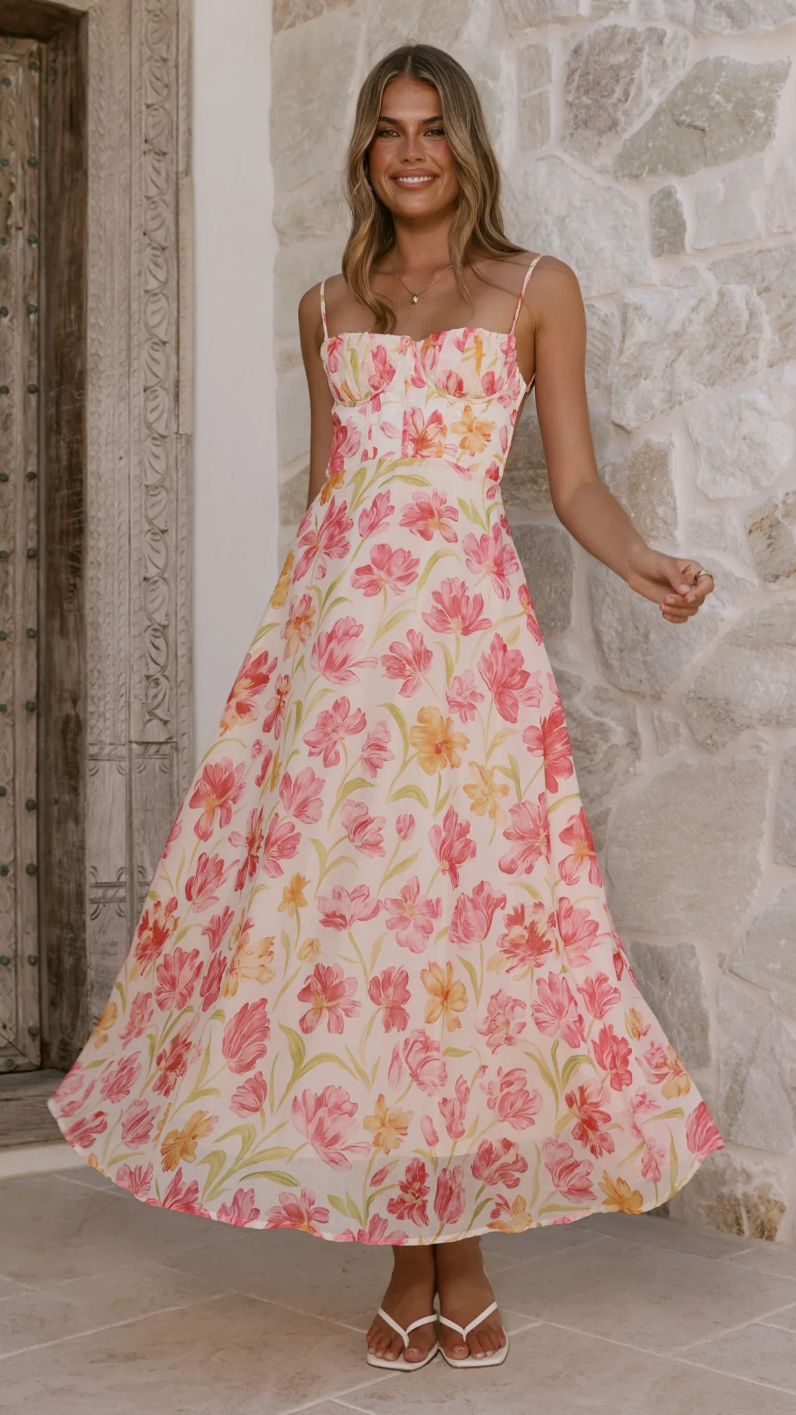 Rahima Maxi Dress - Pink/Yellow Flower - Image 3