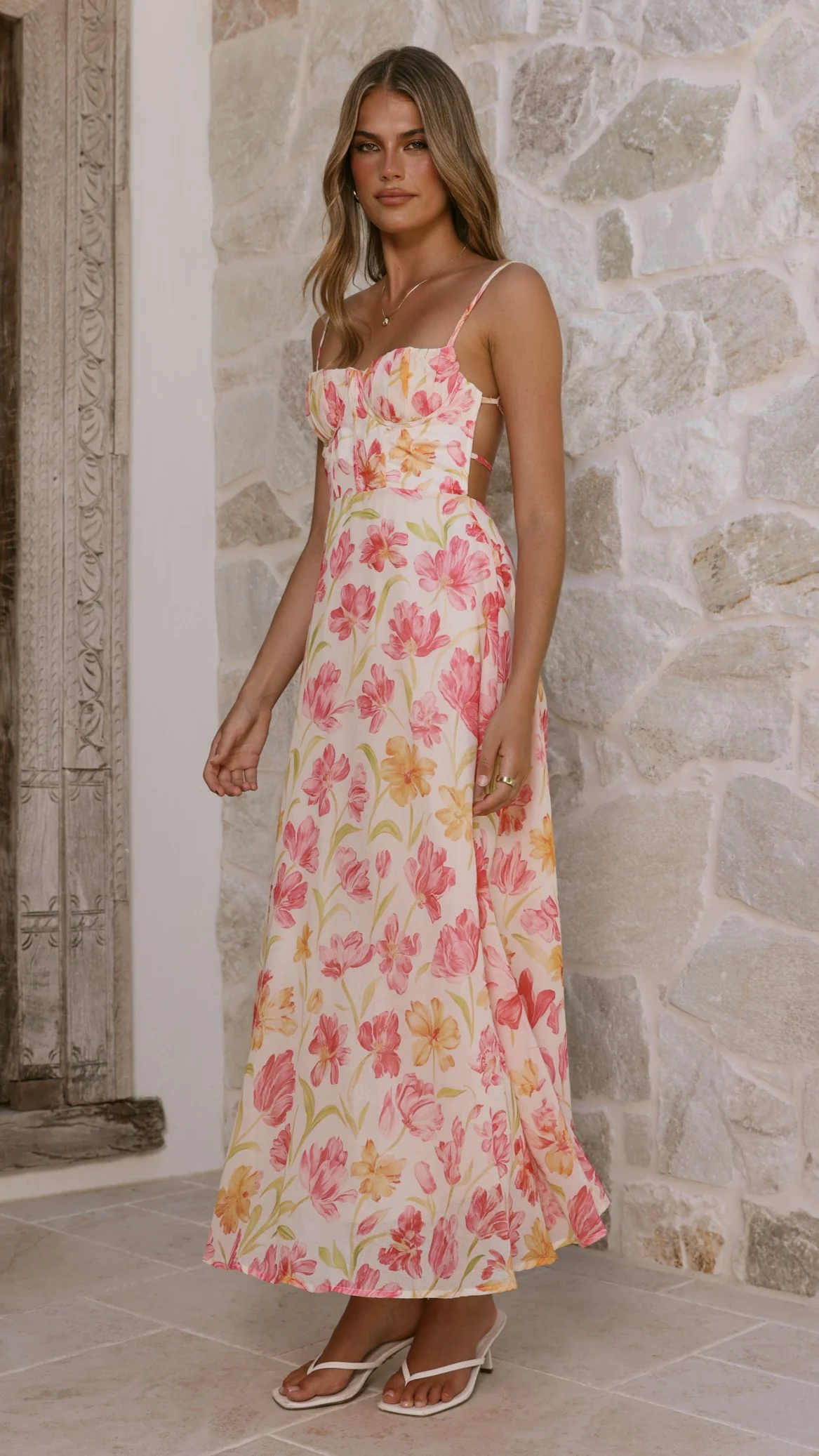 Rahima Maxi Dress - Pink/Yellow Flower - Image 6