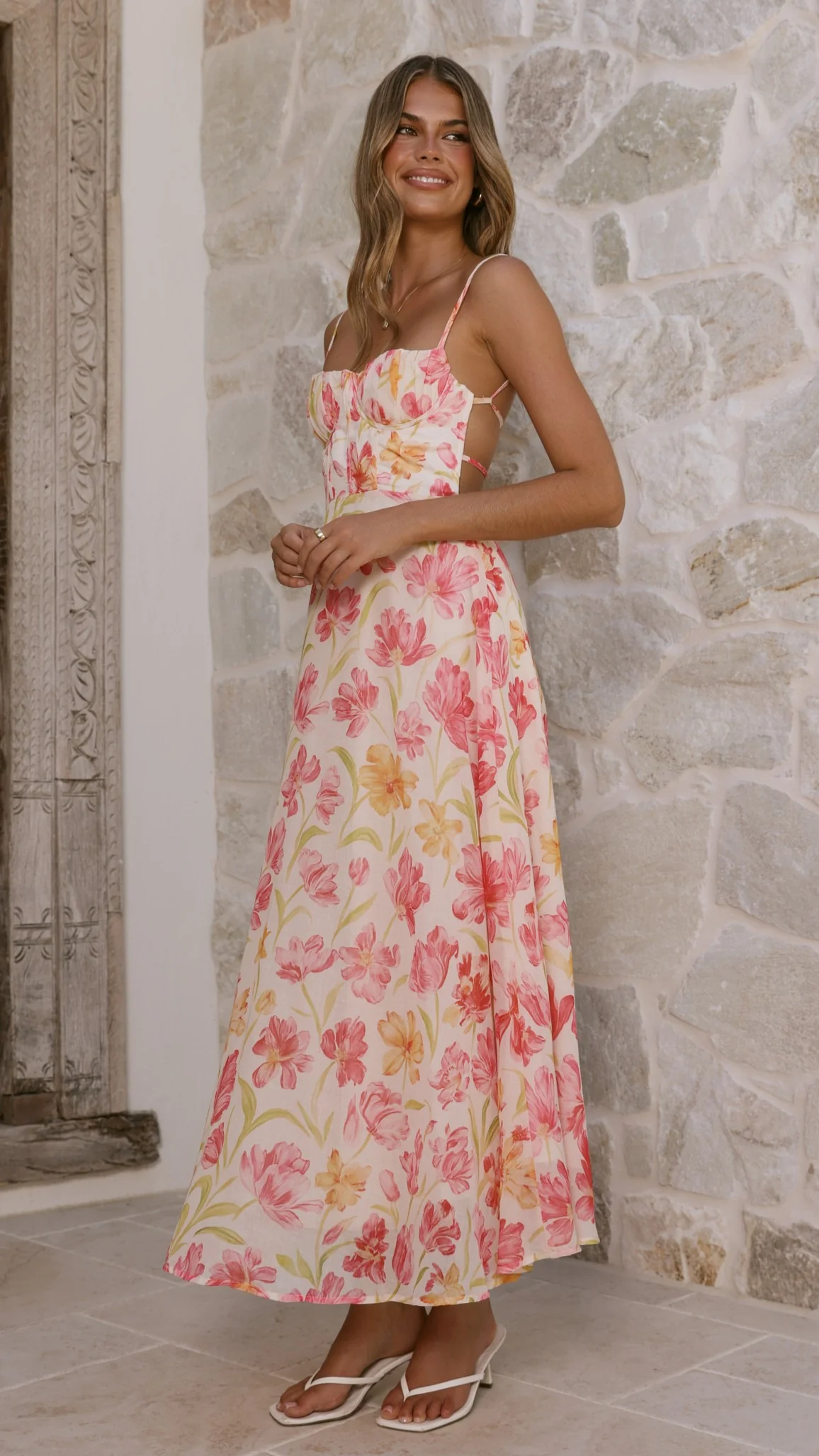 Rahima Maxi Dress - Pink/Yellow Flower - Image 7