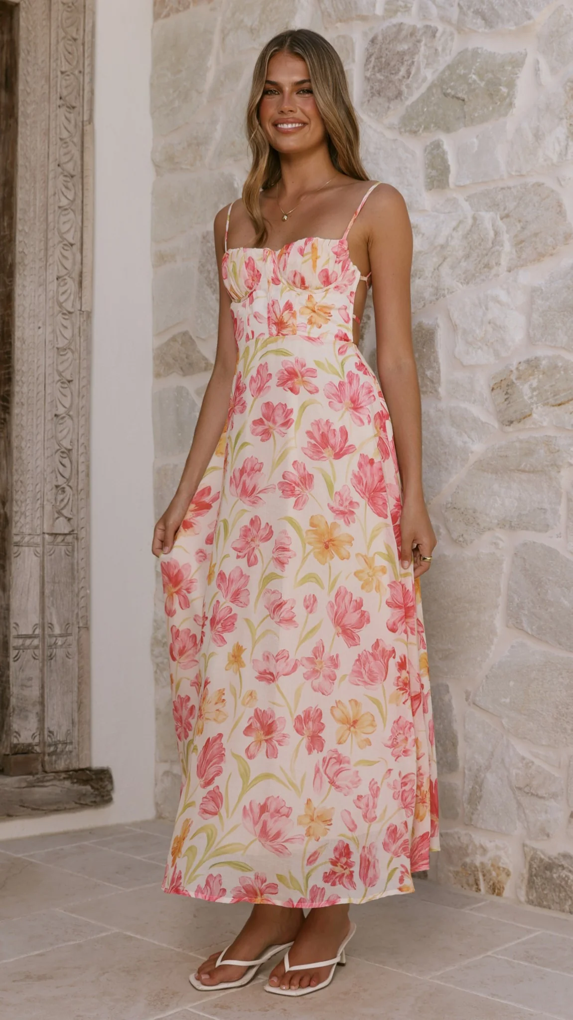 Rahima Maxi Dress - Pink/Yellow Flower - Image 8