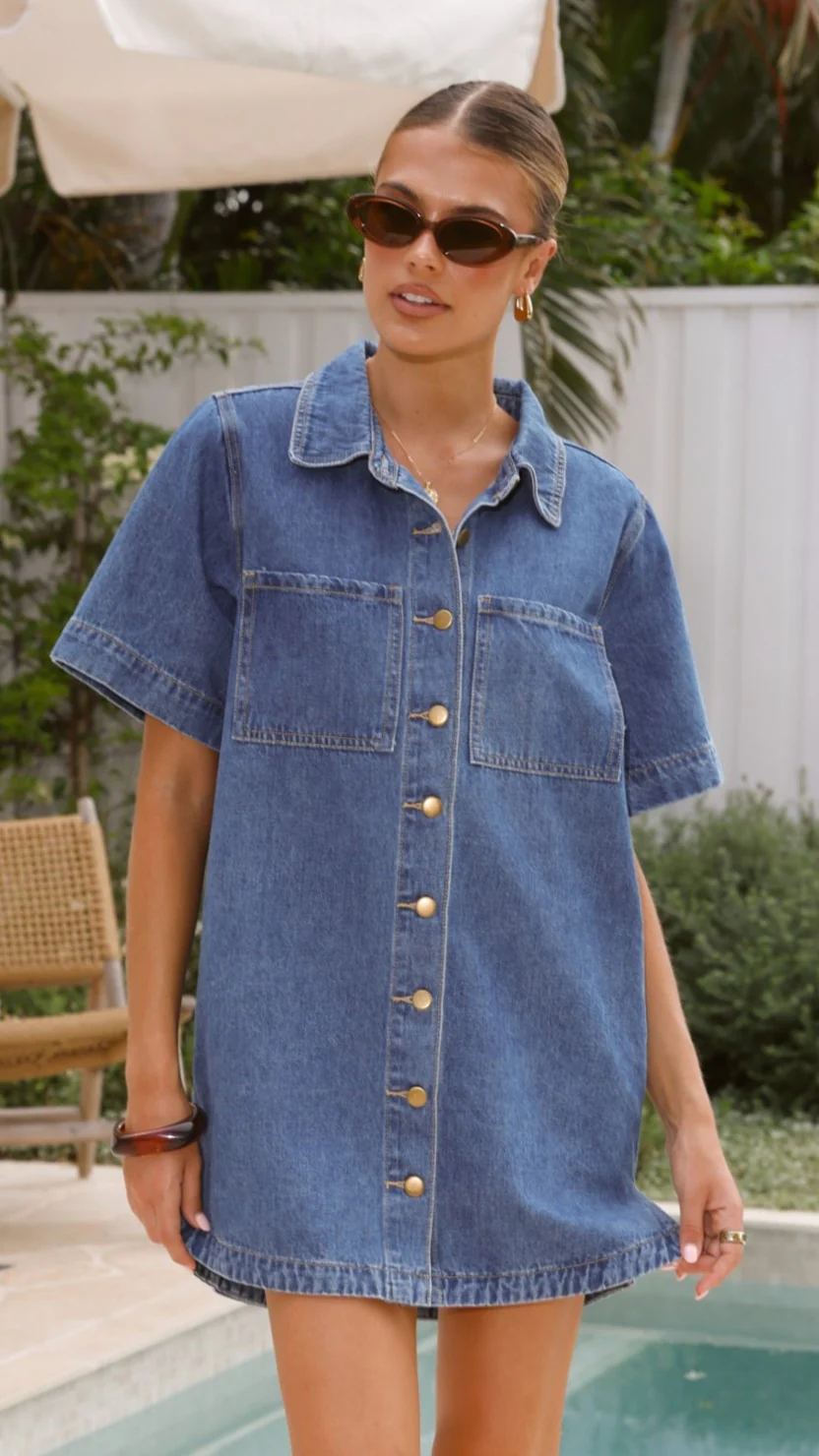 Rayna Denim Mini Dress - Dark Denim - Image 4