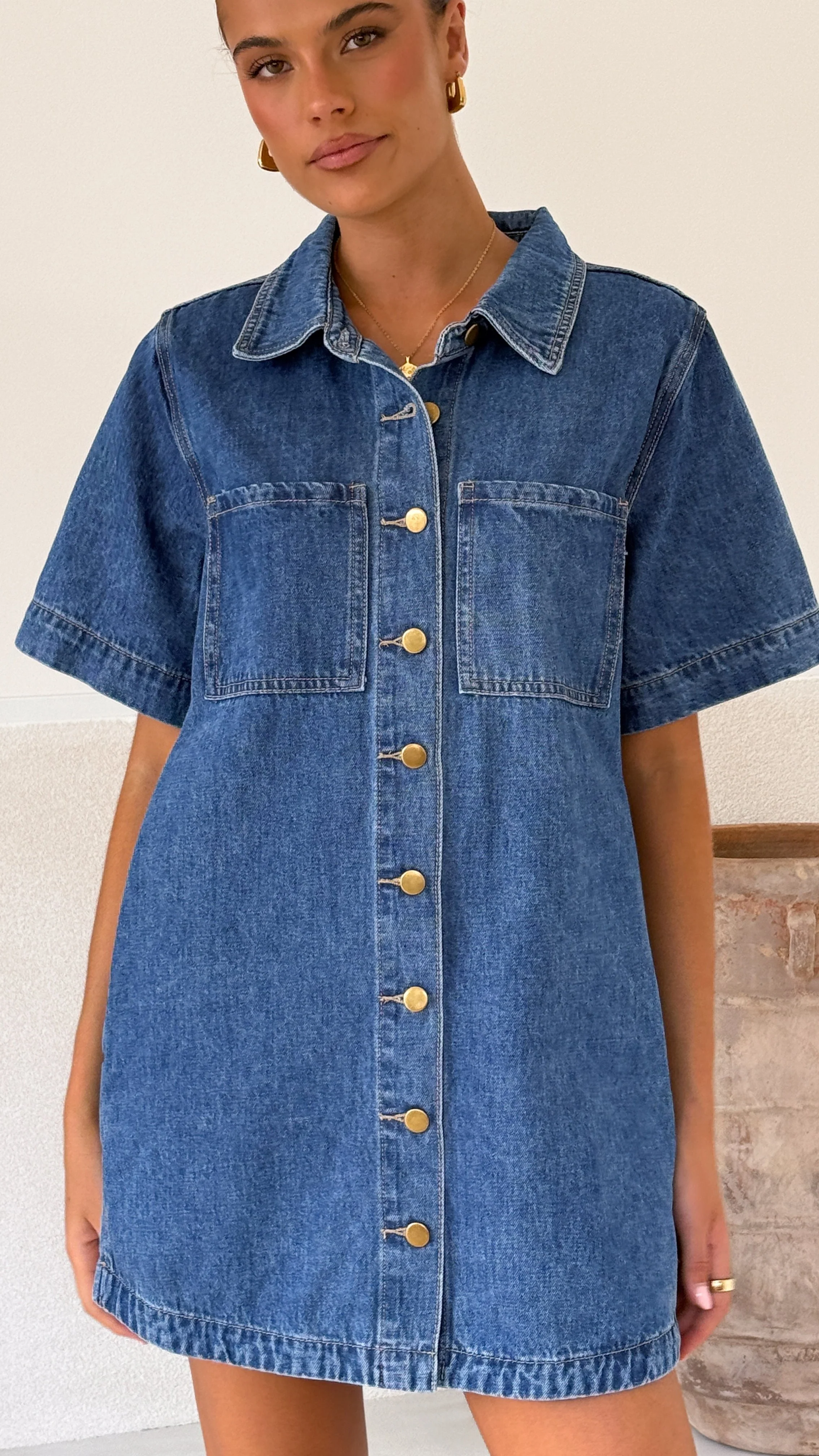 Rayna Denim Mini Dress - Dark Denim - Image 5