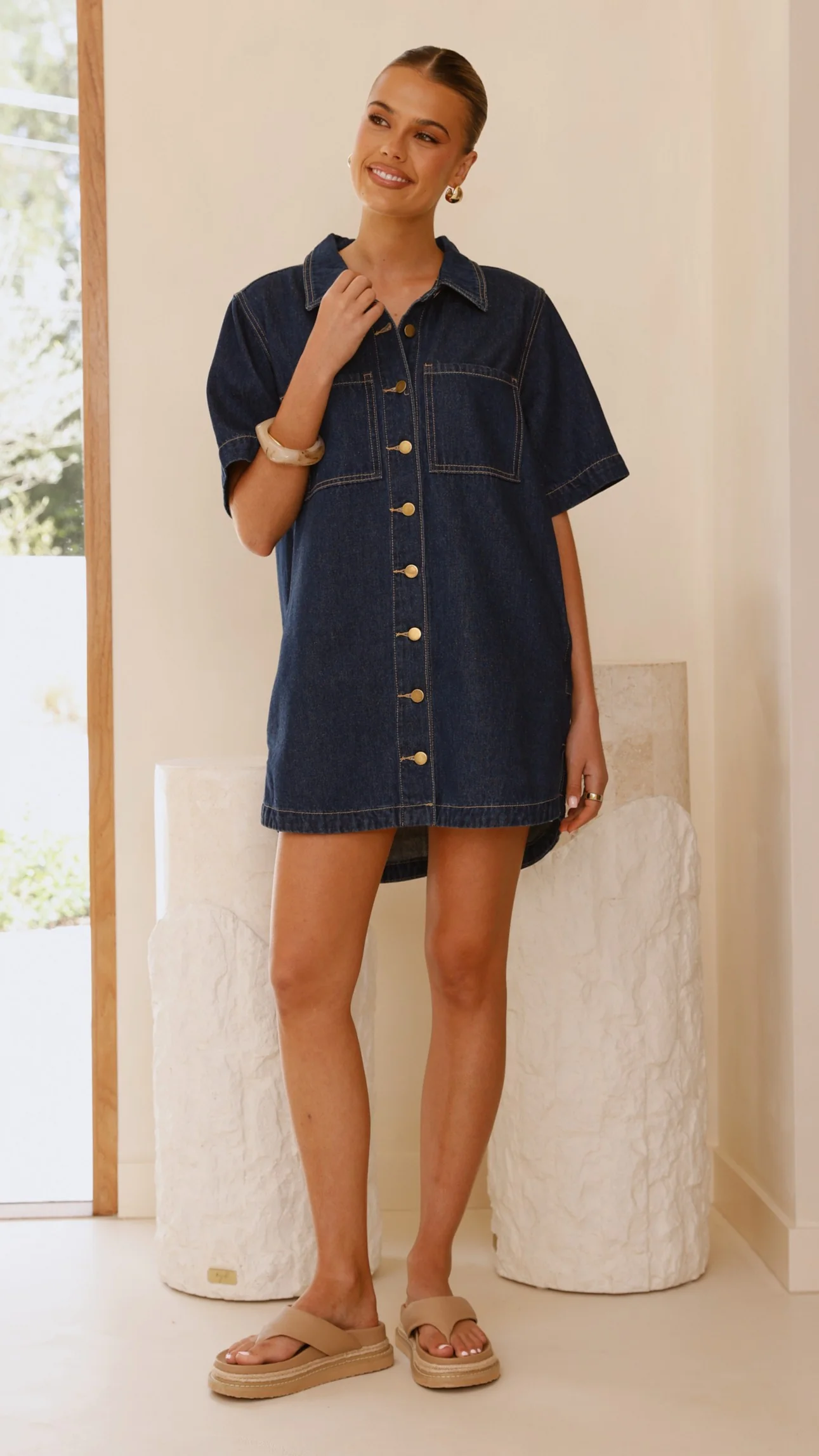 Rayna Denim Mini Dress - Indigo - Image 4