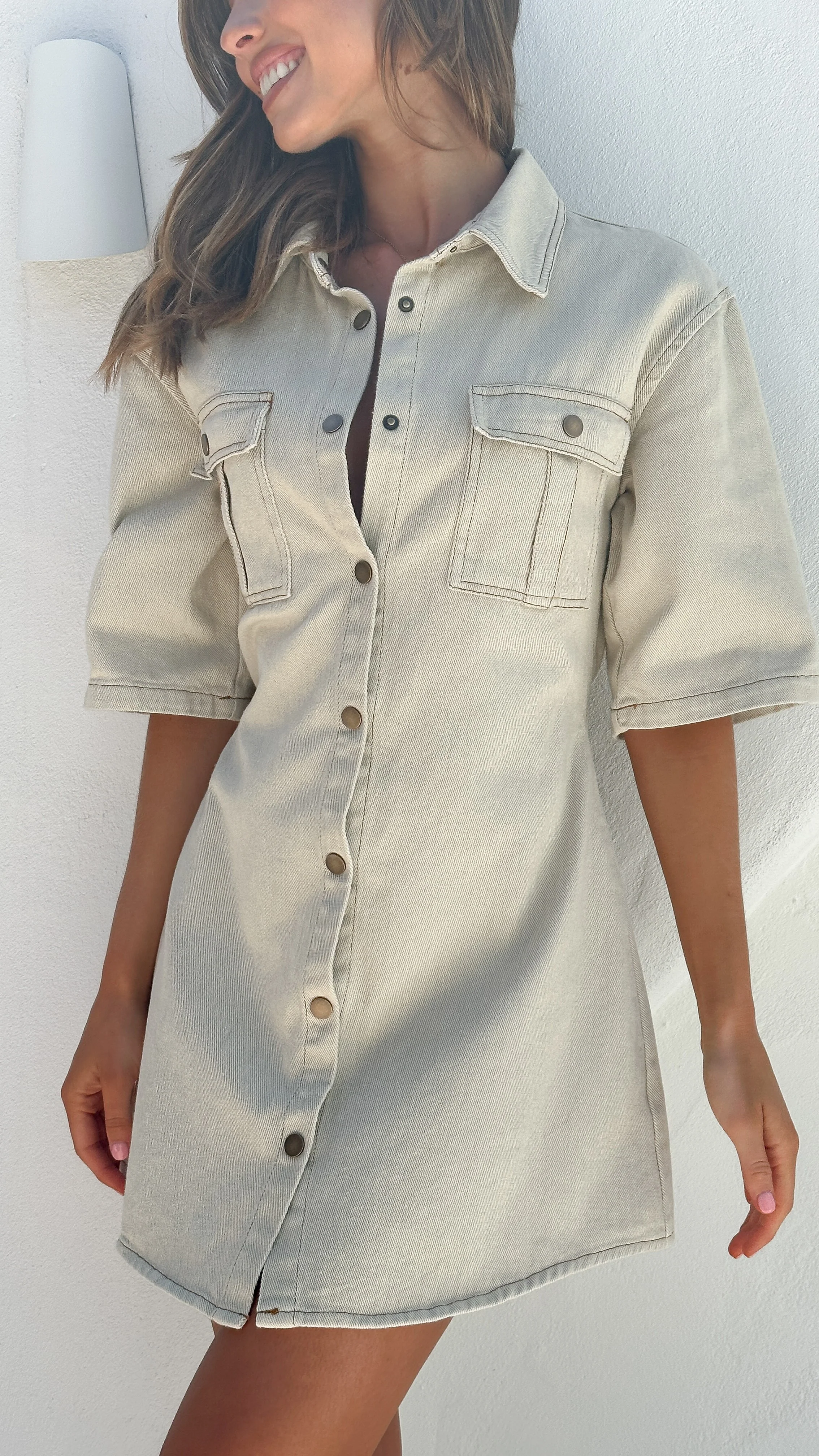 Raz Mini Dress - Oat Denim - Image 4