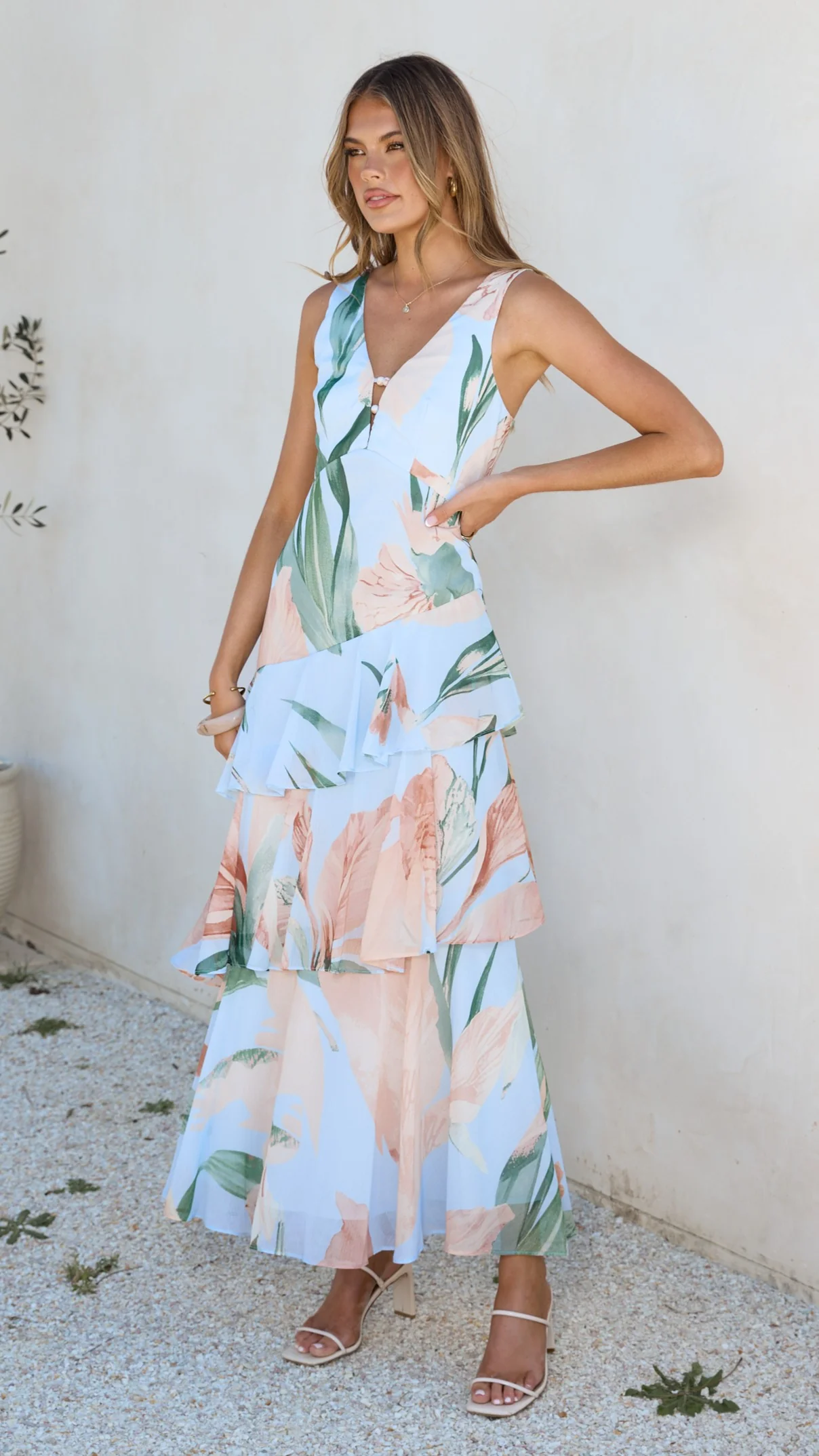 Reina Tiered Maxi Dress - Blue Floral - Image 5