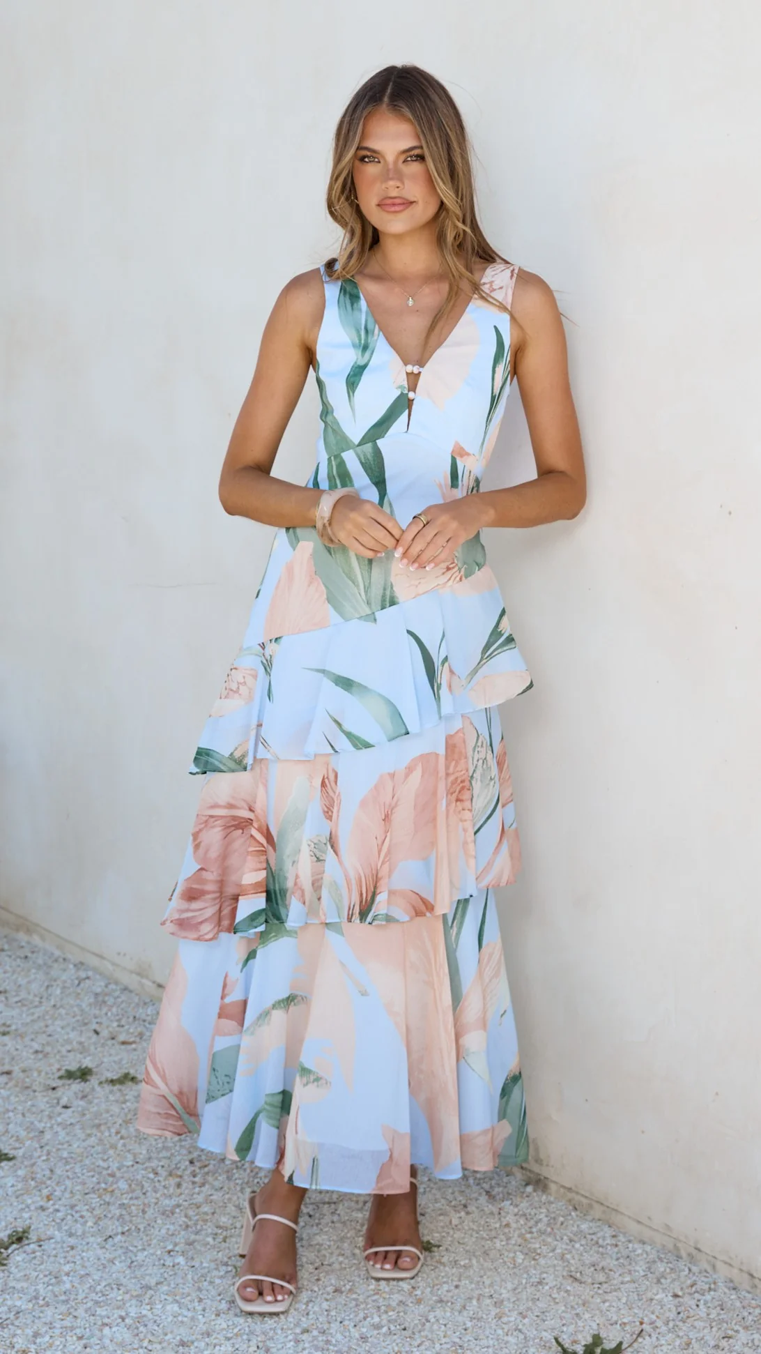 Reina Tiered Maxi Dress - Blue Floral - Image 7