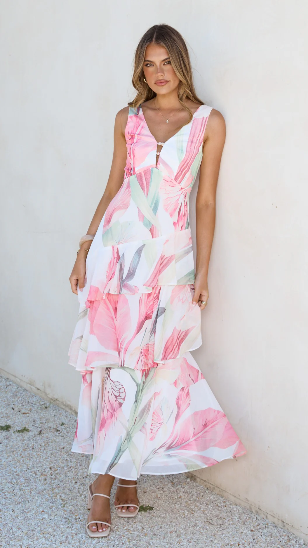 Reina Tiered Maxi Dress - Pink Floral - Image 10