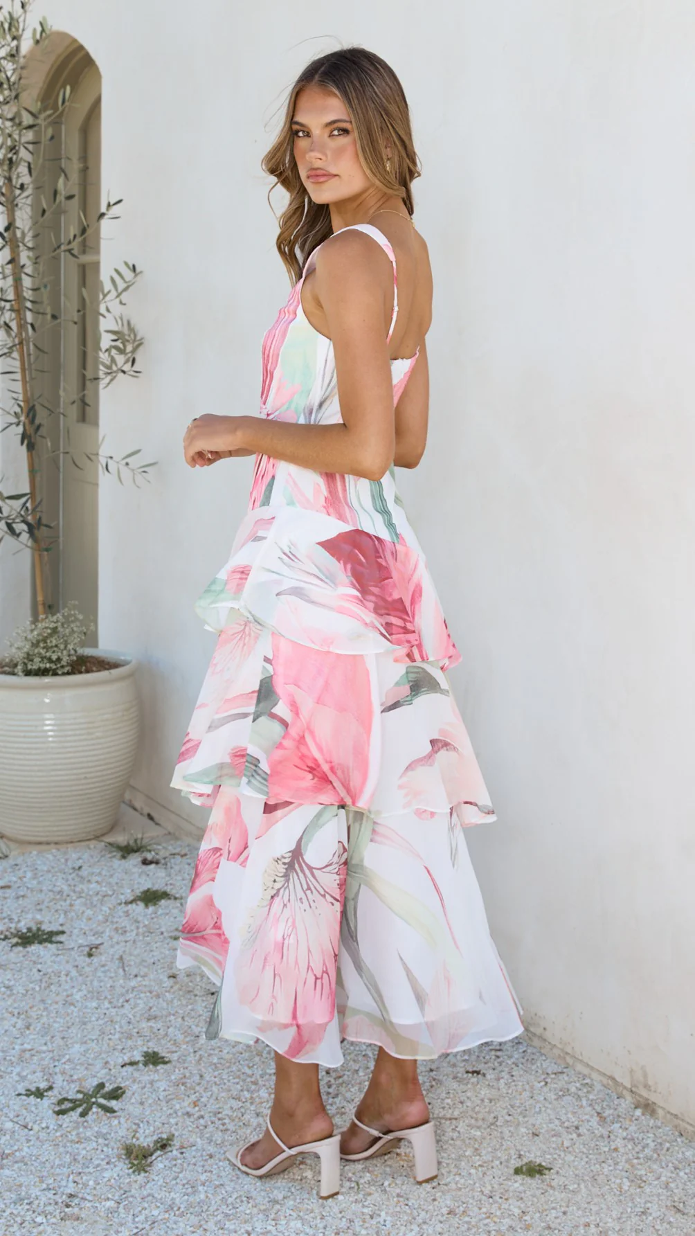 Reina Tiered Maxi Dress - Pink Floral - Image 2