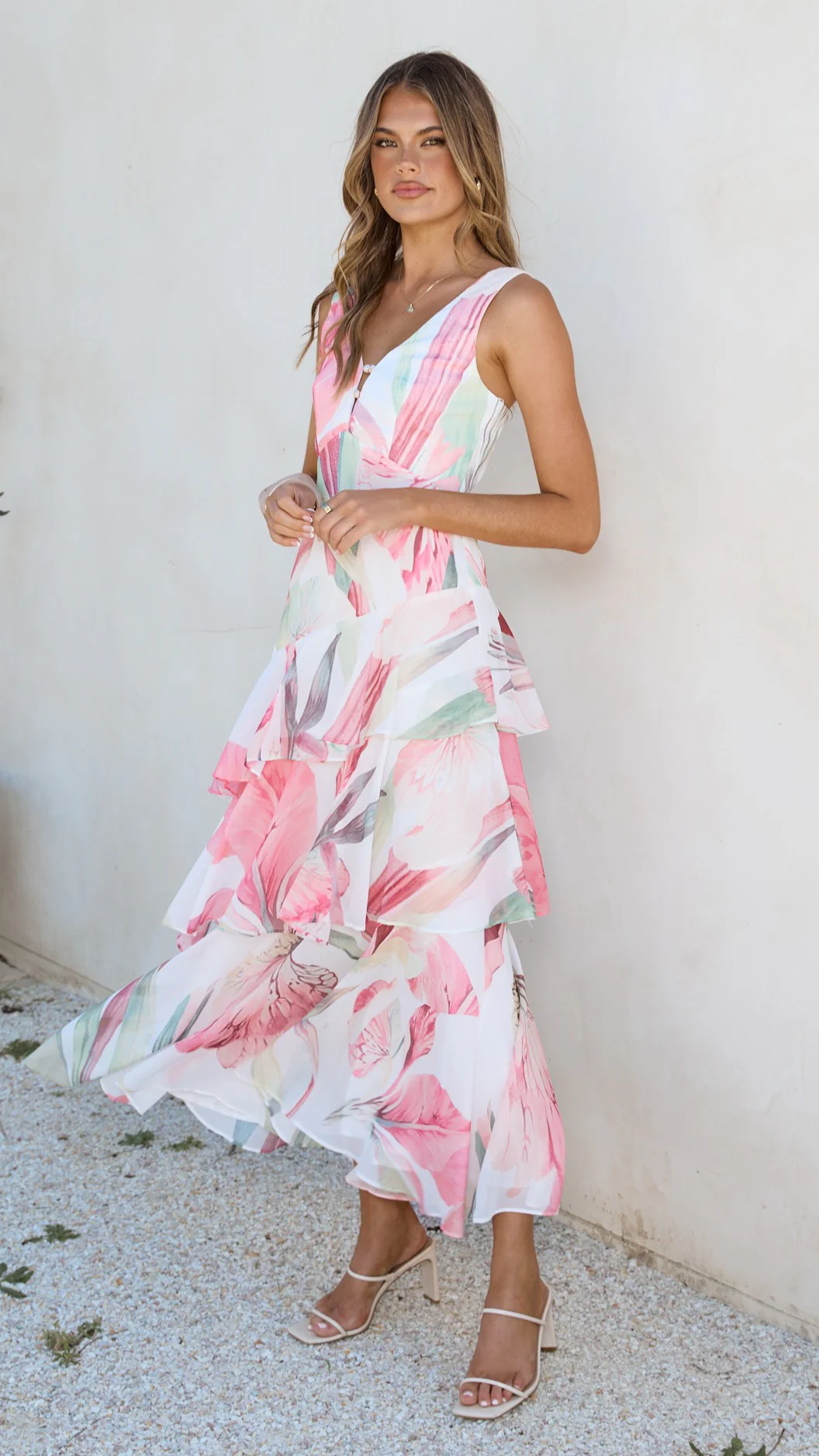 Reina Tiered Maxi Dress - Pink Floral - Image 4